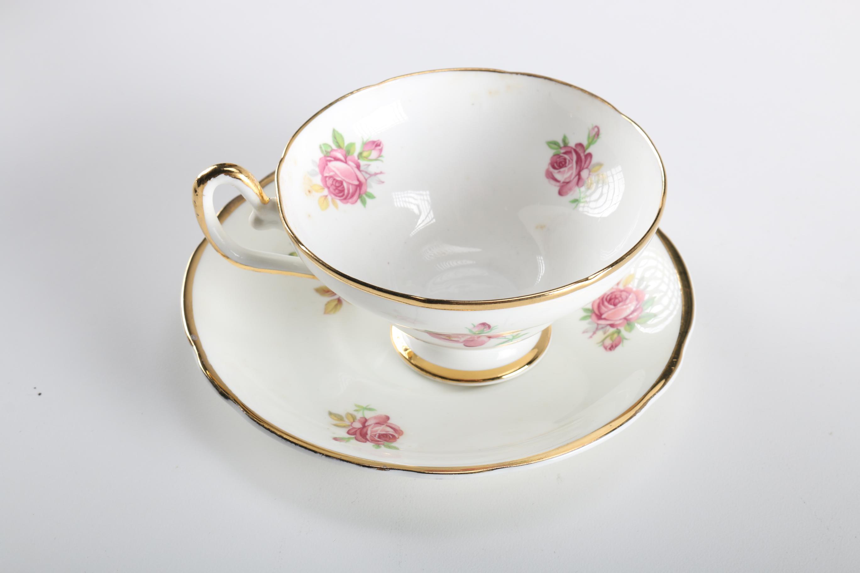 Collection of China and Porcelain Teacups and Saucers Featuring Lefton and Haviland