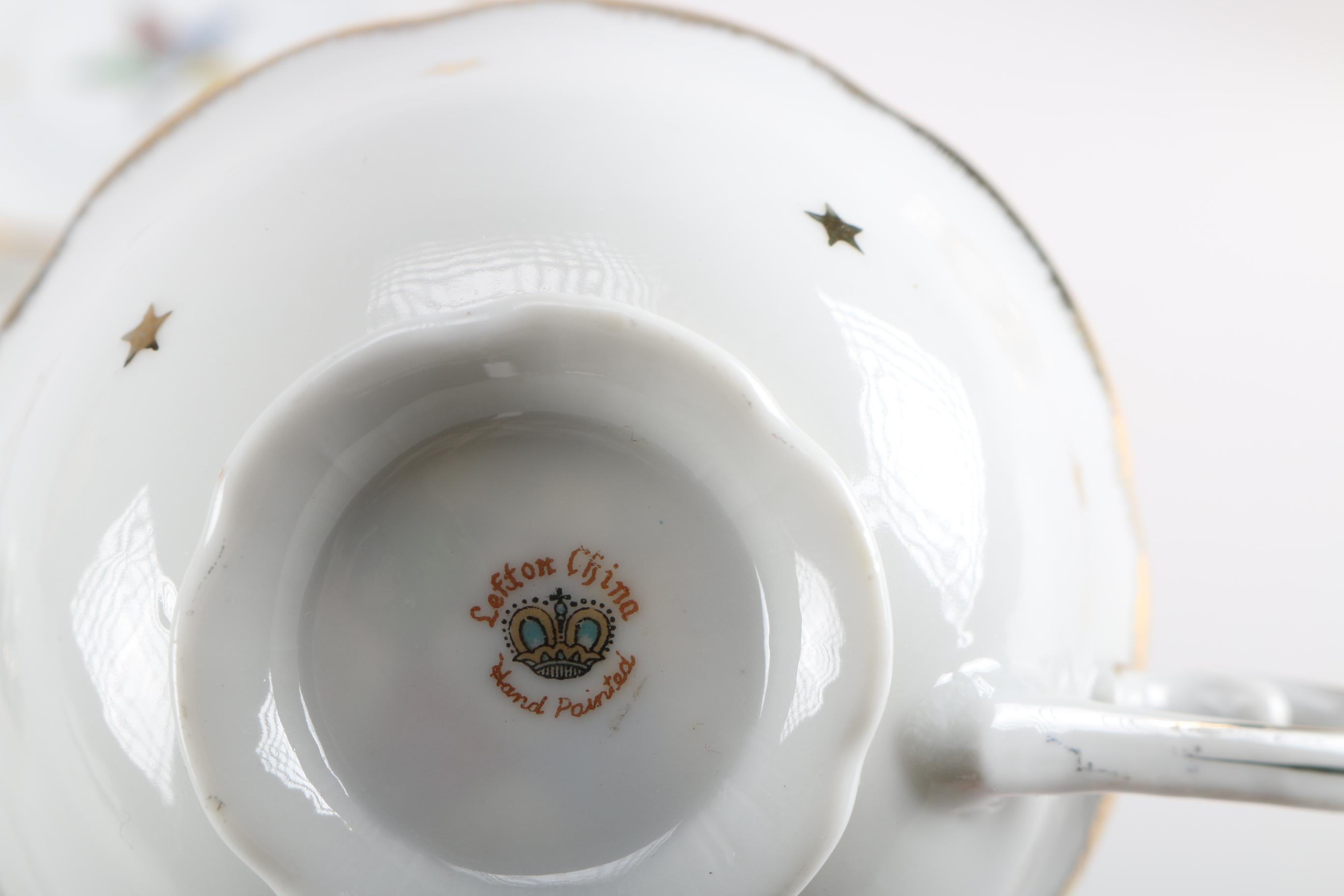 Collection of China and Porcelain Teacups and Saucers Featuring Lefton and Haviland