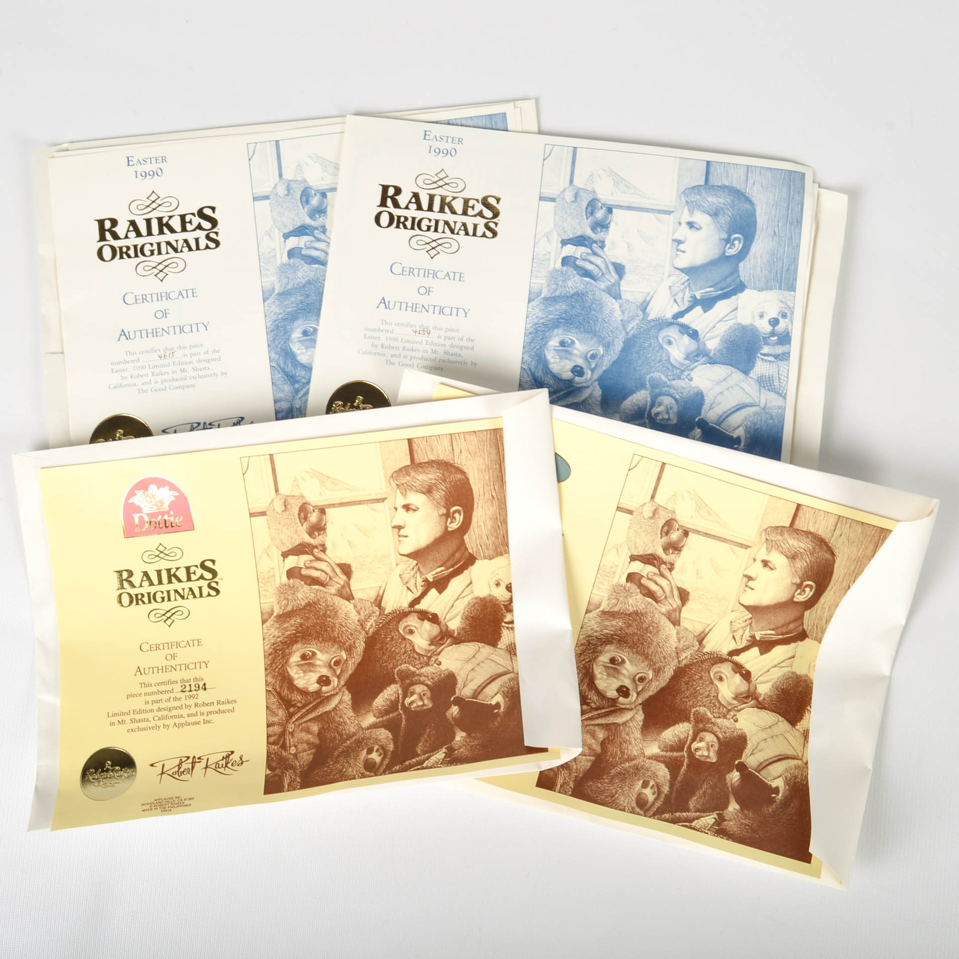 Limited Edition Robert Raikes Mohair and Wood Easter and Rabbit "Teddy Bears"