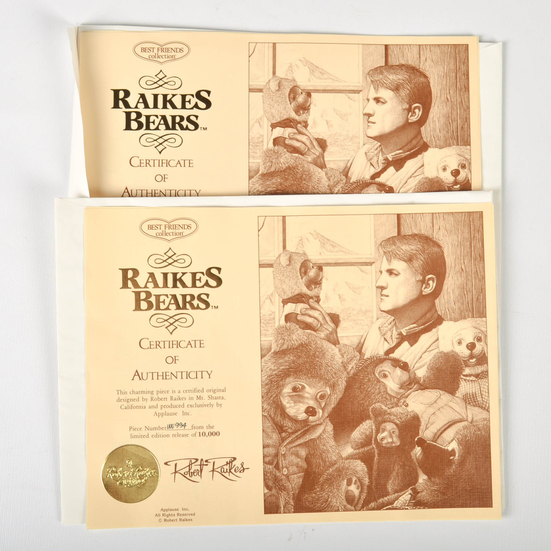 Robert Raikes Limited Edition Mohair and Wood "Best Friends" Collection Teddy Bears