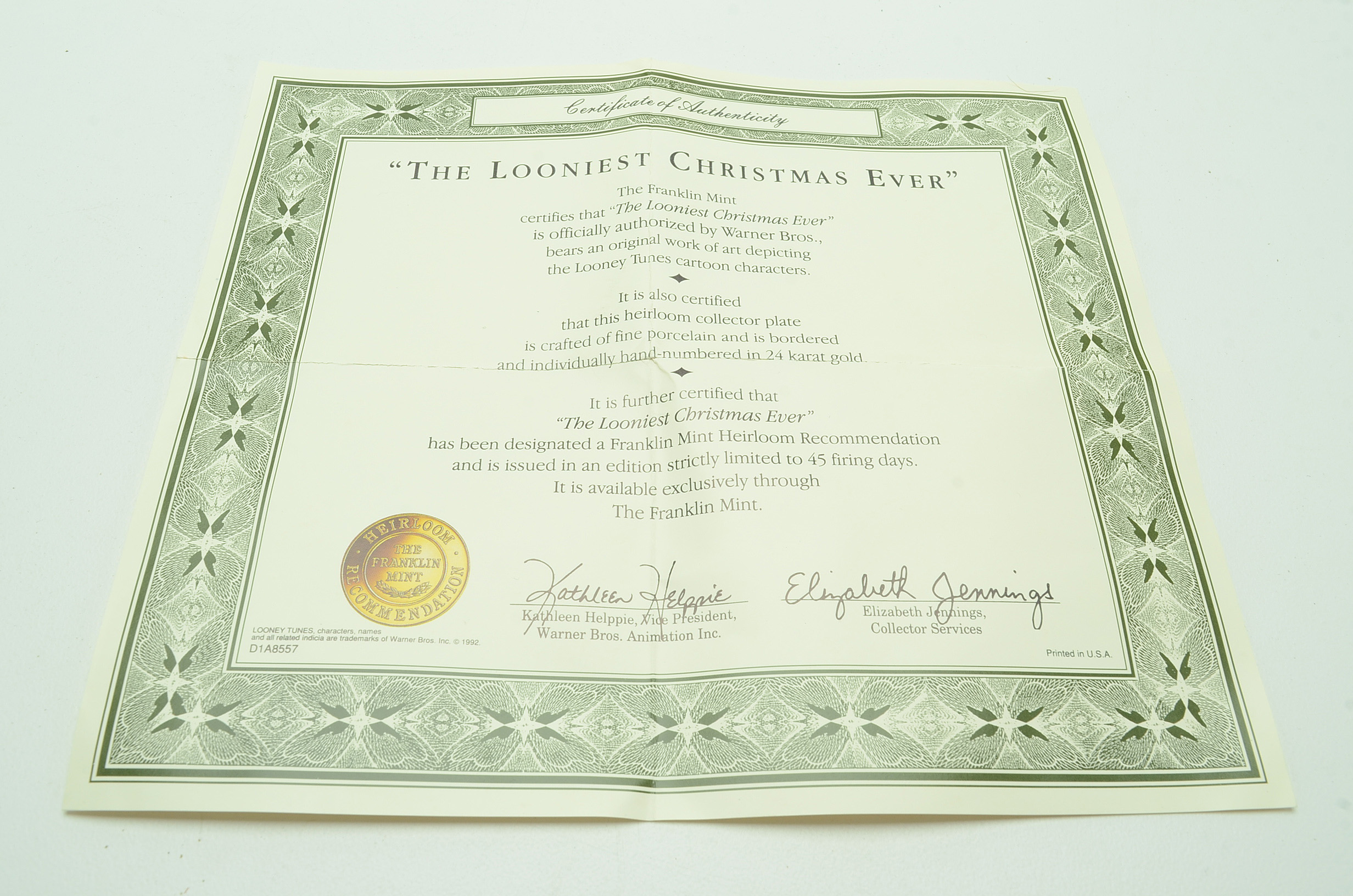 1991 Limited Edition Warner Brothers "The Looniest Christmas Ever" Plate