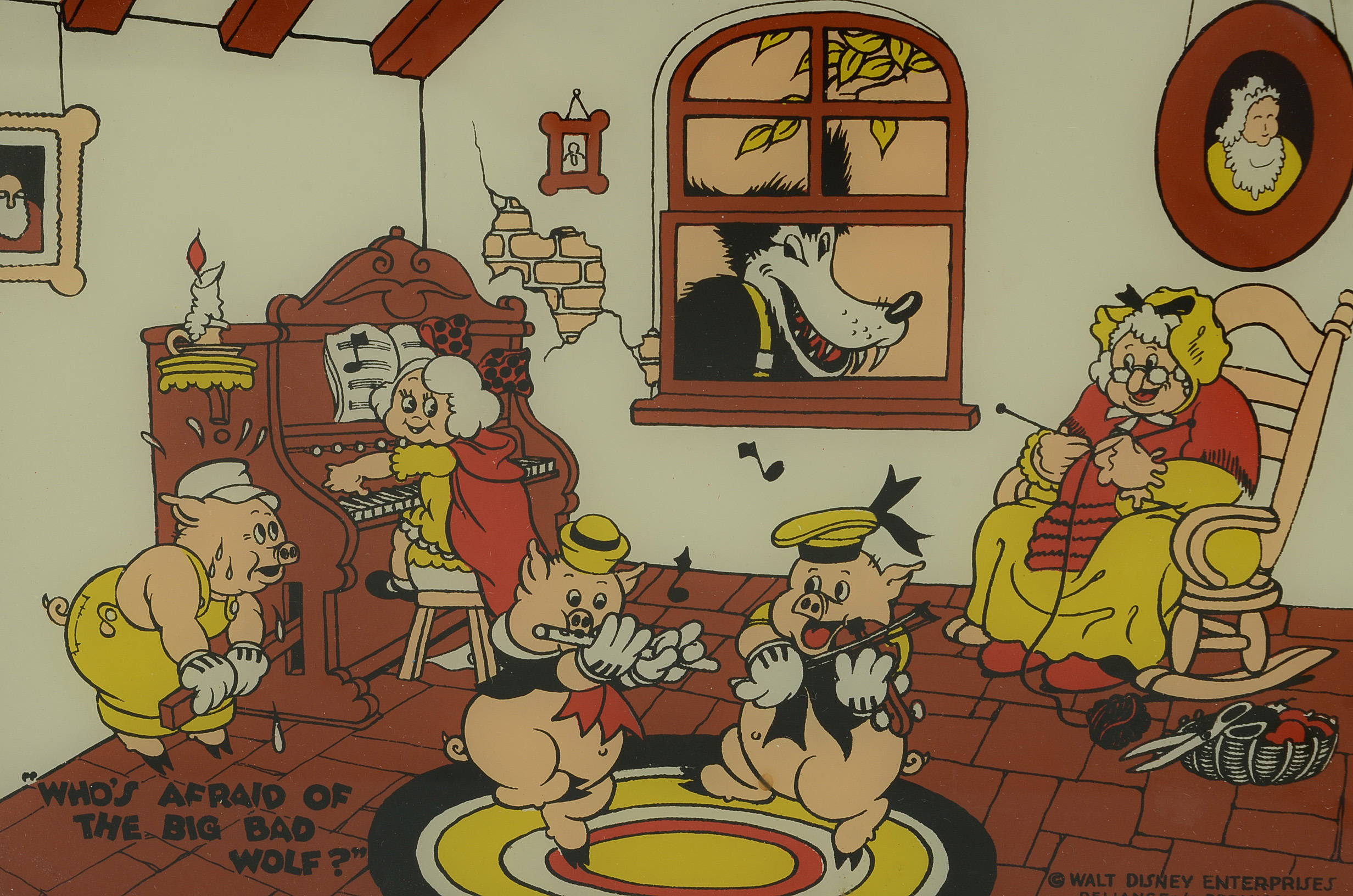 1930s Reliance Disney Enamel on Glass "The Big Bad Wolf"