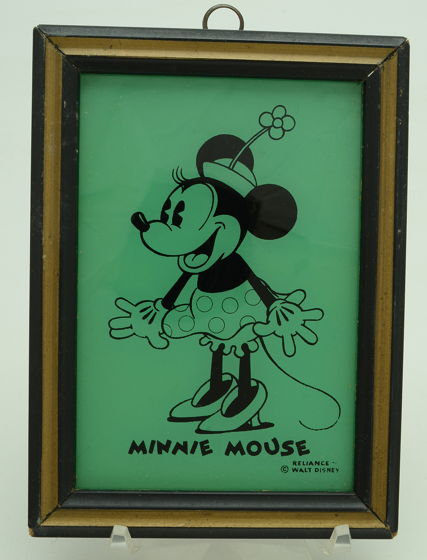 1930s Reliance Disney Enamel on Glass Pictures of Minnie and Pluto