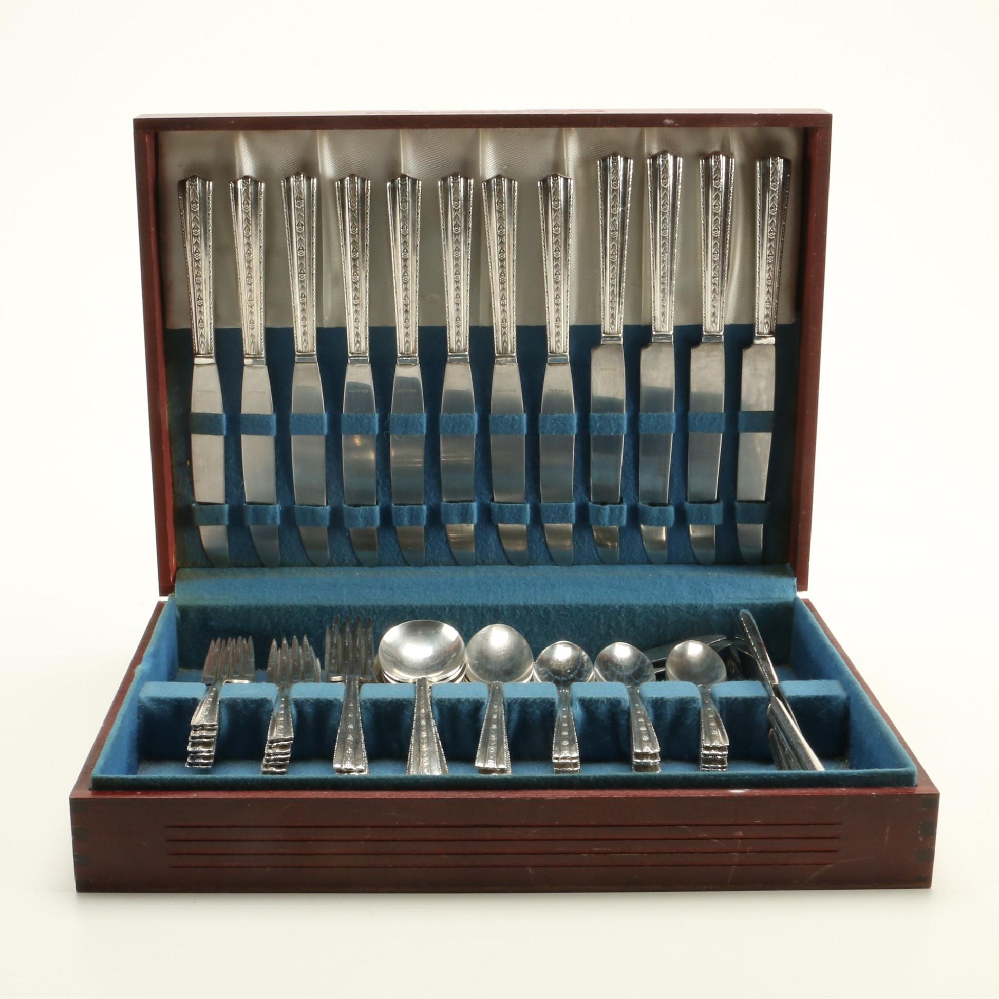 Wallace Brothers "Roseanne" Silver Plate Flatware Set With Case