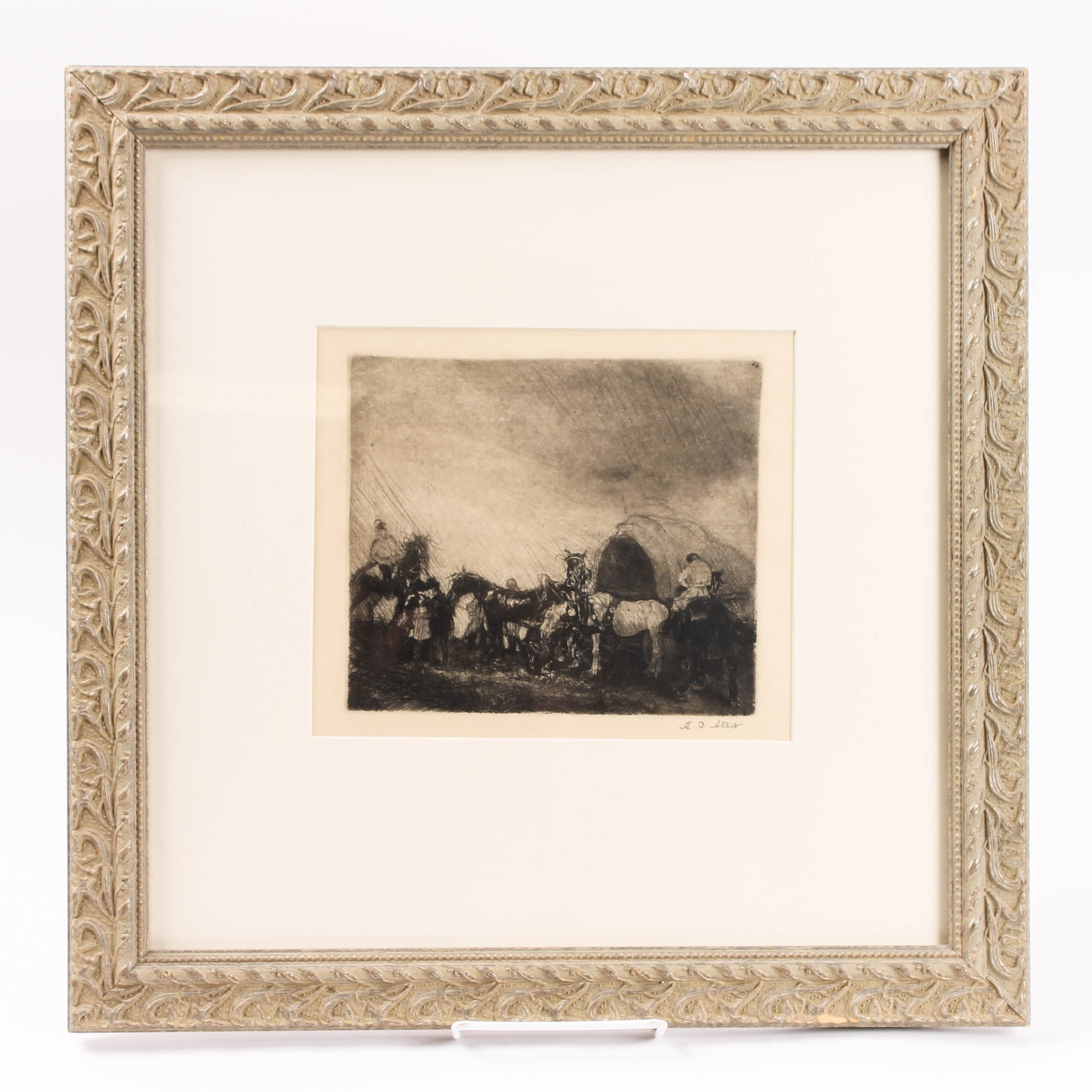 Adolf Jelínek Alex Etching "Wagon with Horses"