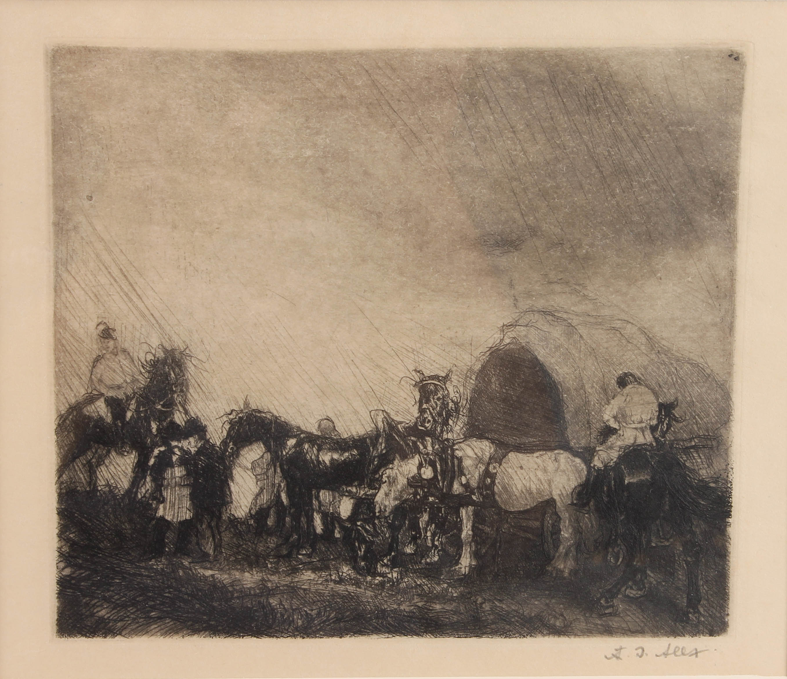 Adolf Jelínek Alex Etching "Wagon with Horses"