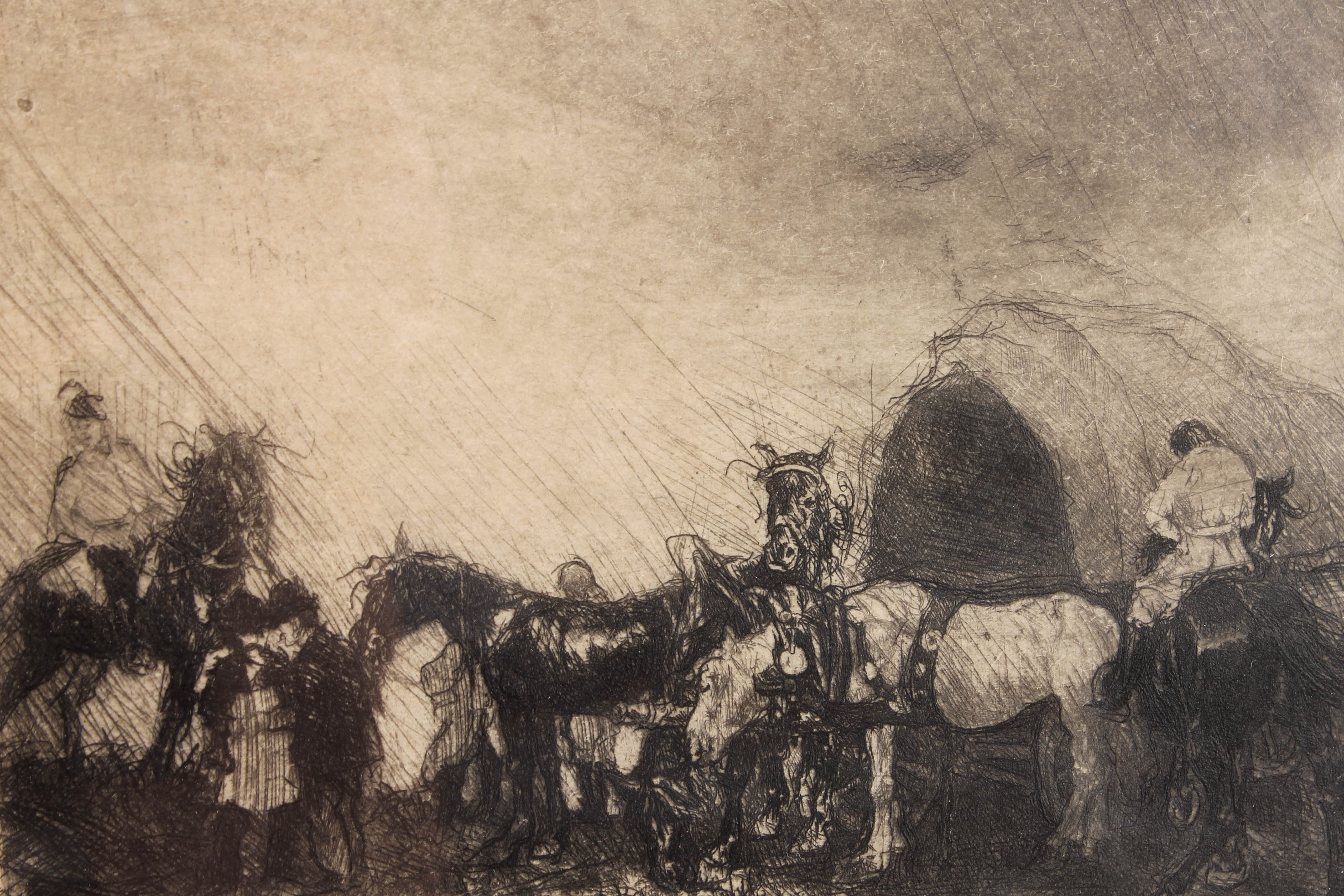 Adolf Jelínek Alex Etching "Wagon with Horses"