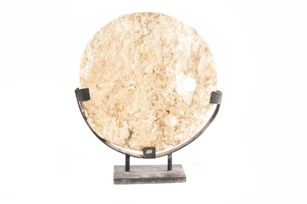 Decorative Stone Wheel Including Metal Base