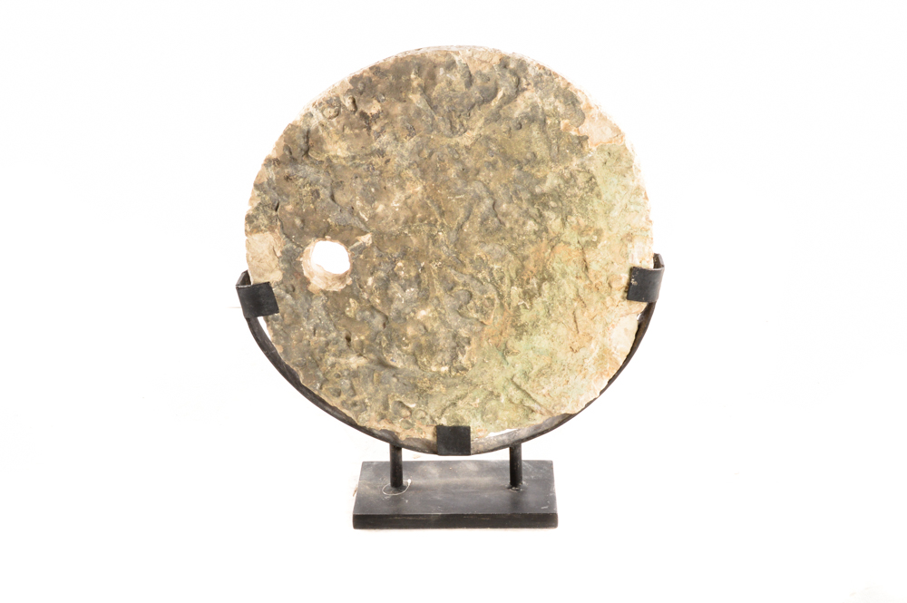 Decorative Stone Wheel Including Metal Base