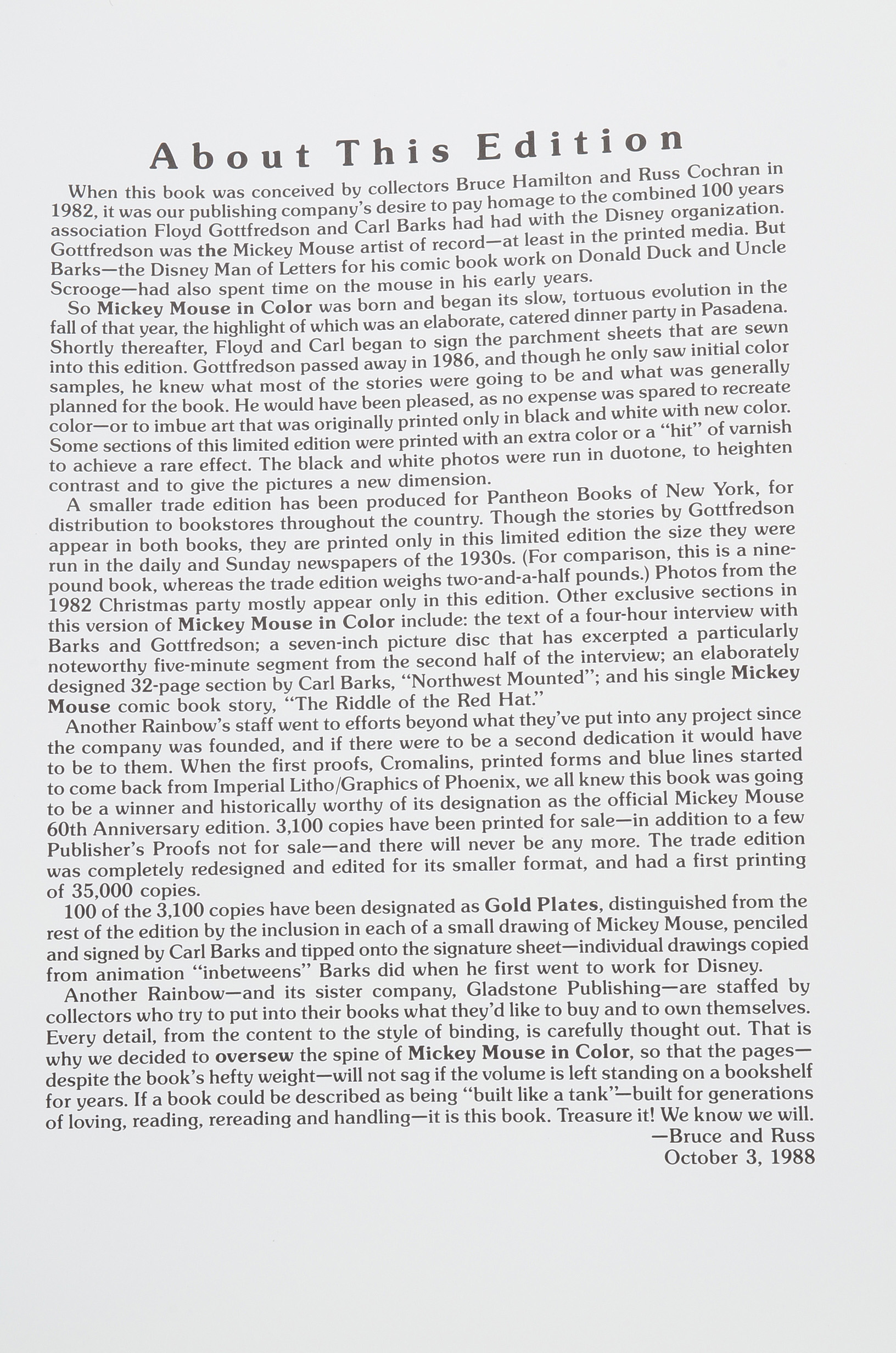 Carl Barks and Floyd Gottfredson Signed Limited Edition "Mickey Mouse in Color"