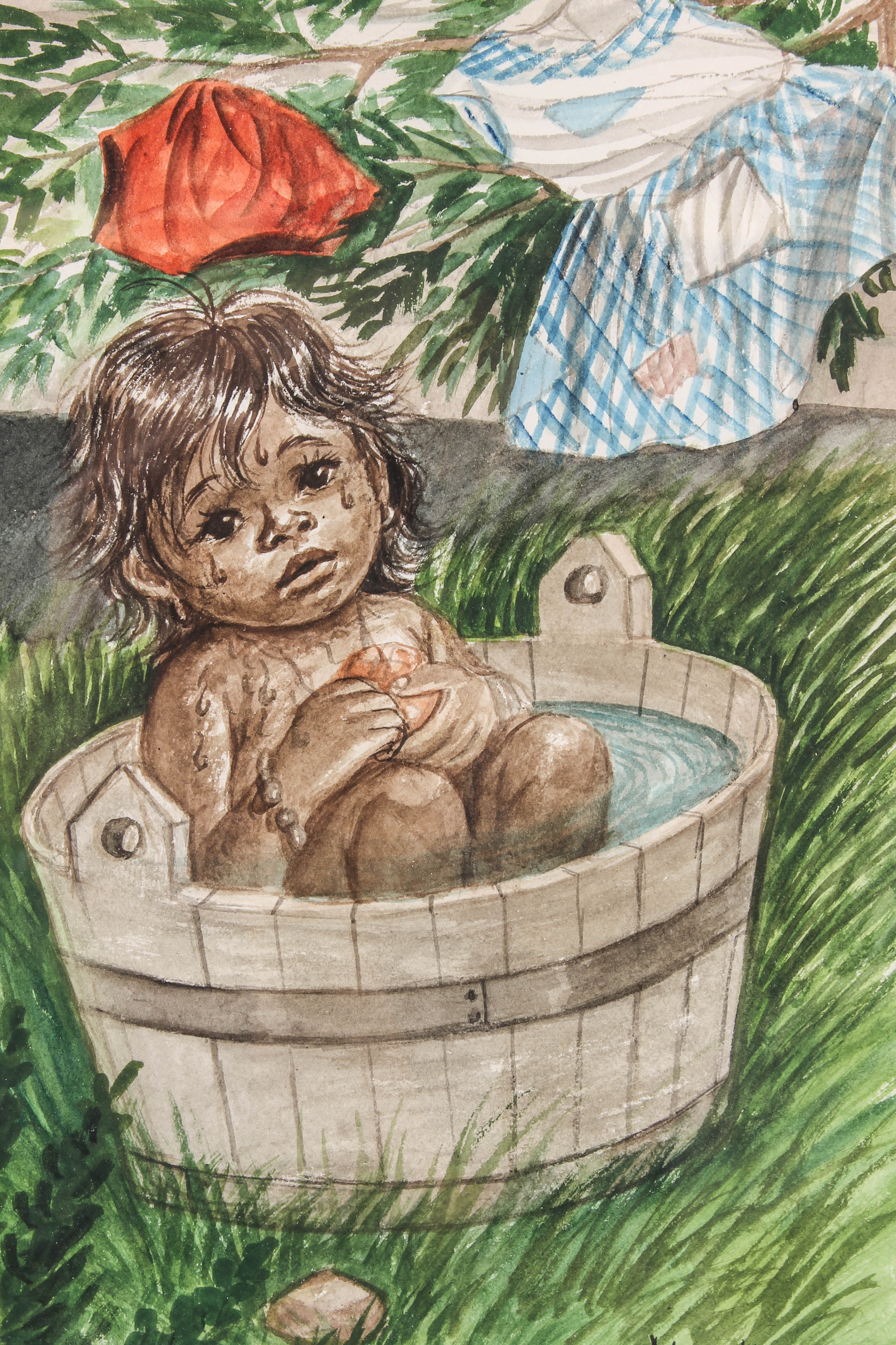 Gloria Heighington Watercolor Painting "Susie Taking a Bath"