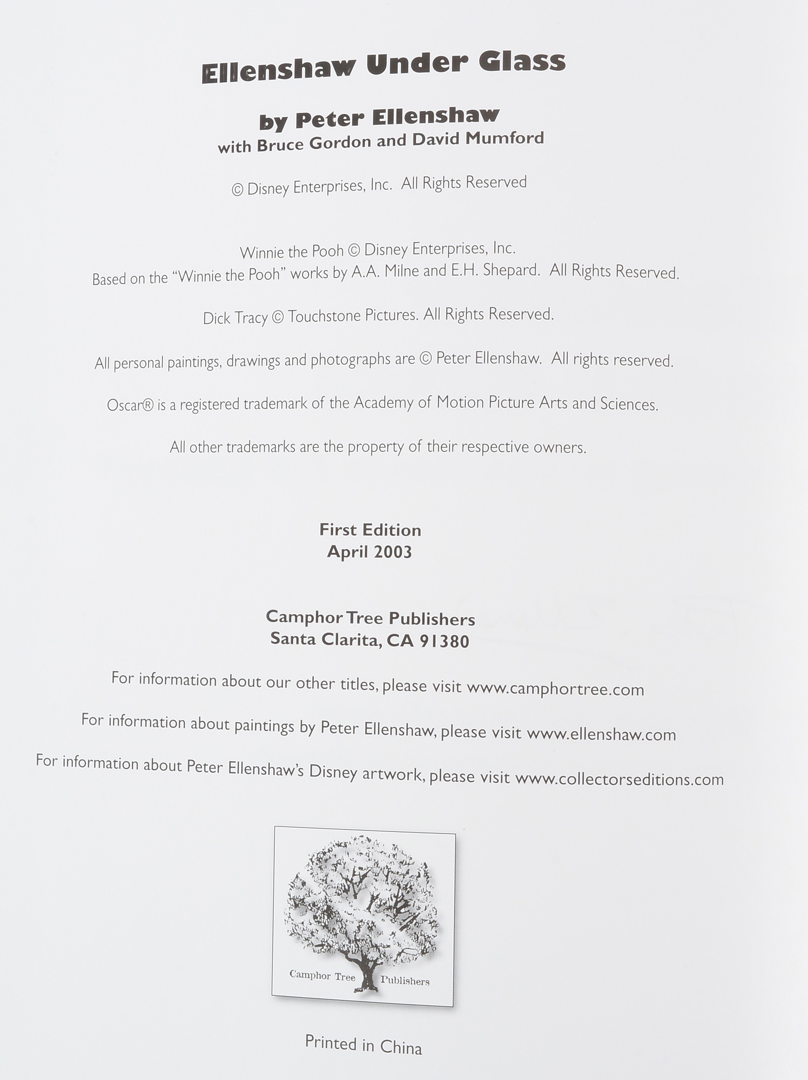 Signed First Edition "Ellenshaw Under Glass"