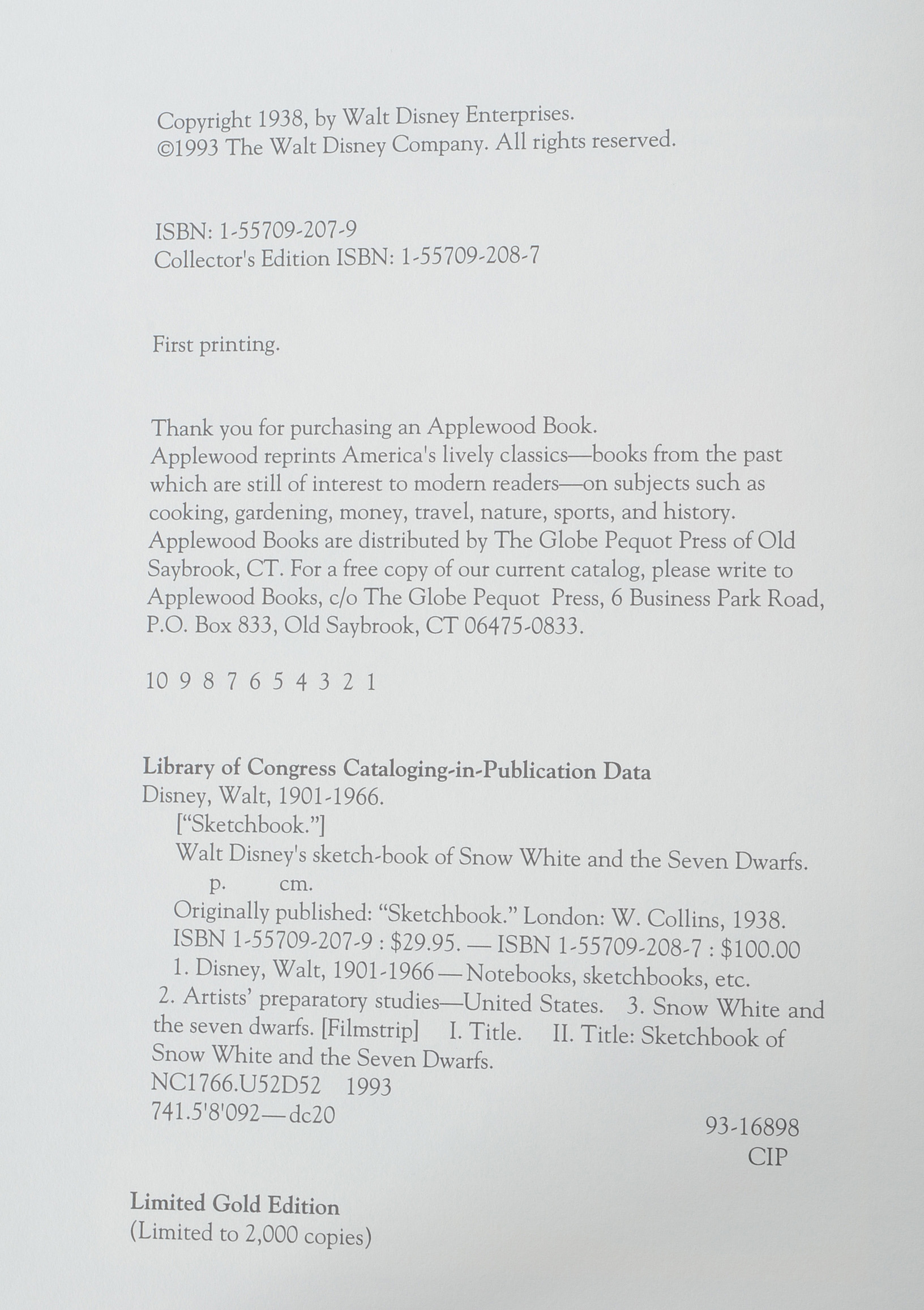 Limited Edition "Walt Disney's Sketch-Book of Snow White and the Seven Dwarfs"