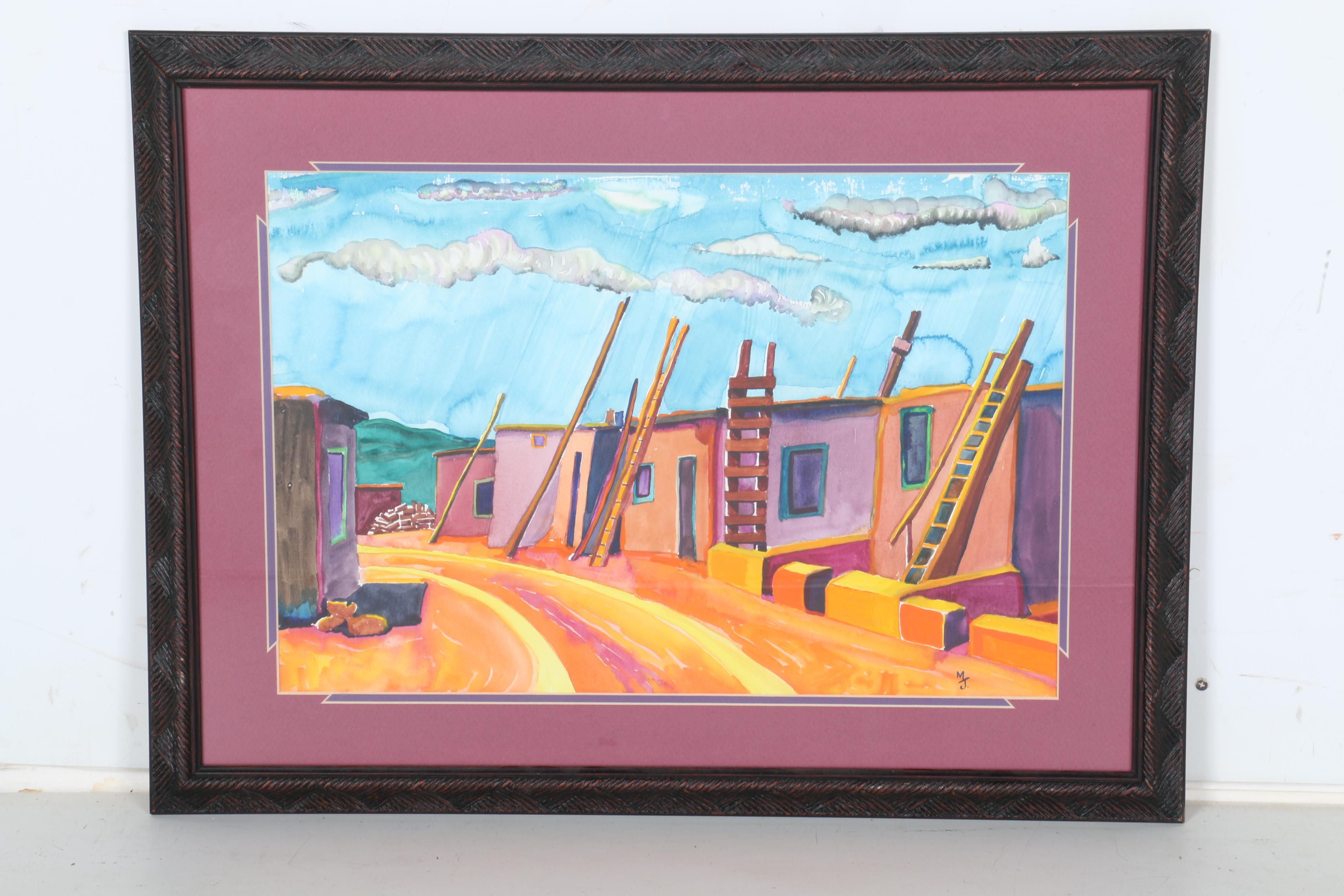 Mary Jane Milz Original Watercolor on Paper of Village