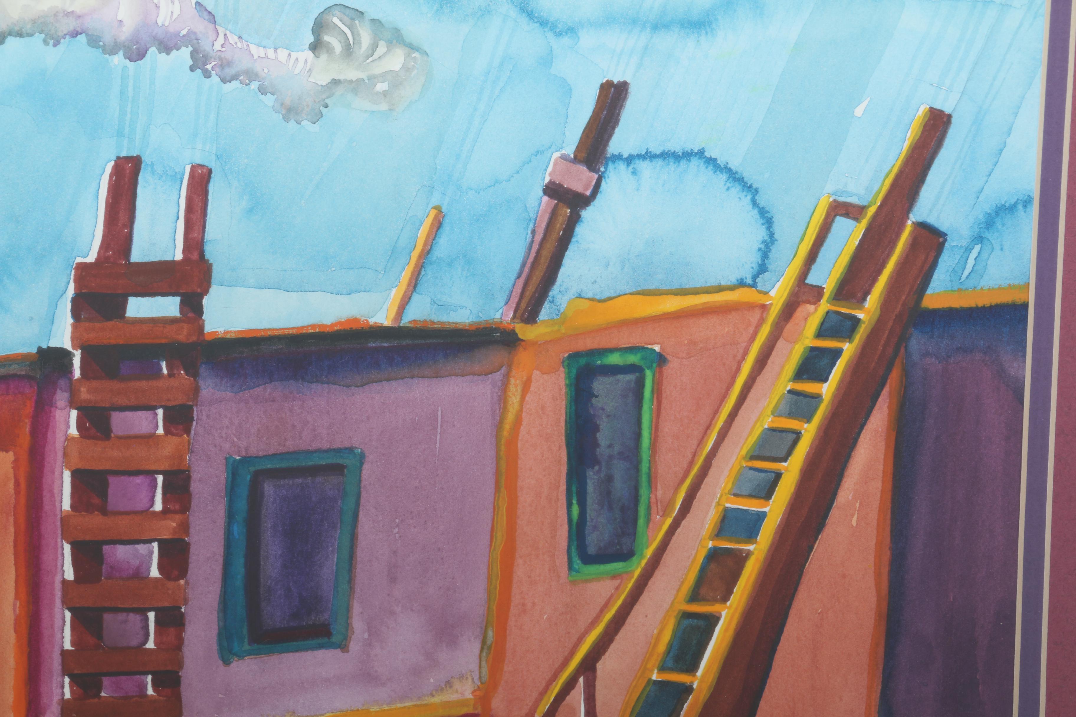 Mary Jane Milz Original Watercolor on Paper of Village