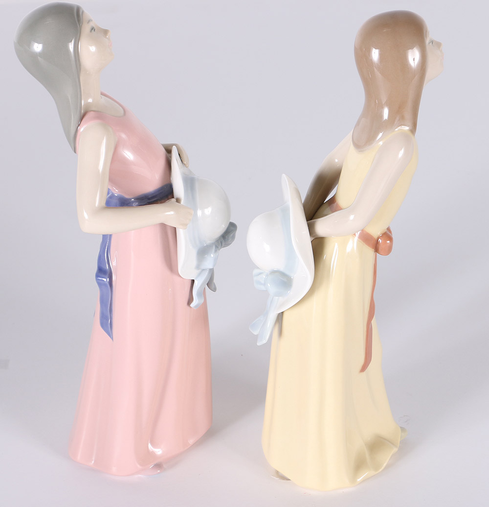 Lladró "Naughty Girl" and "Bashful Girl" Porcelain Figurines