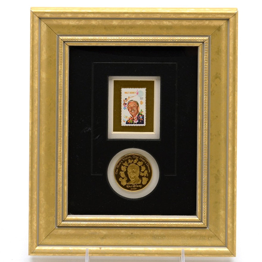 Limited Edition Framed Stamp "US Walt Disney with Medallion"