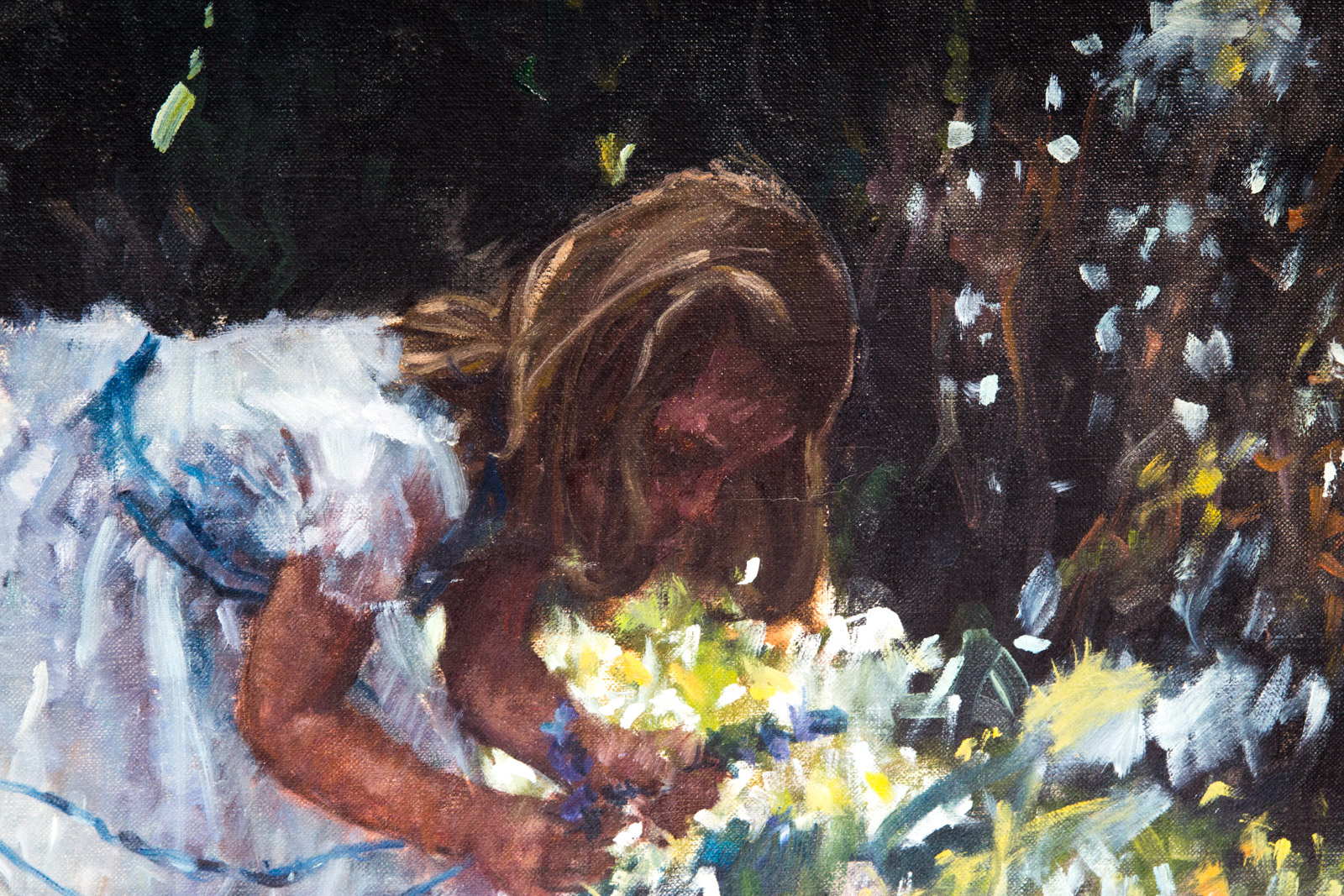 Gary Blair Oil on Canvas "Picking Flowers" (1980)