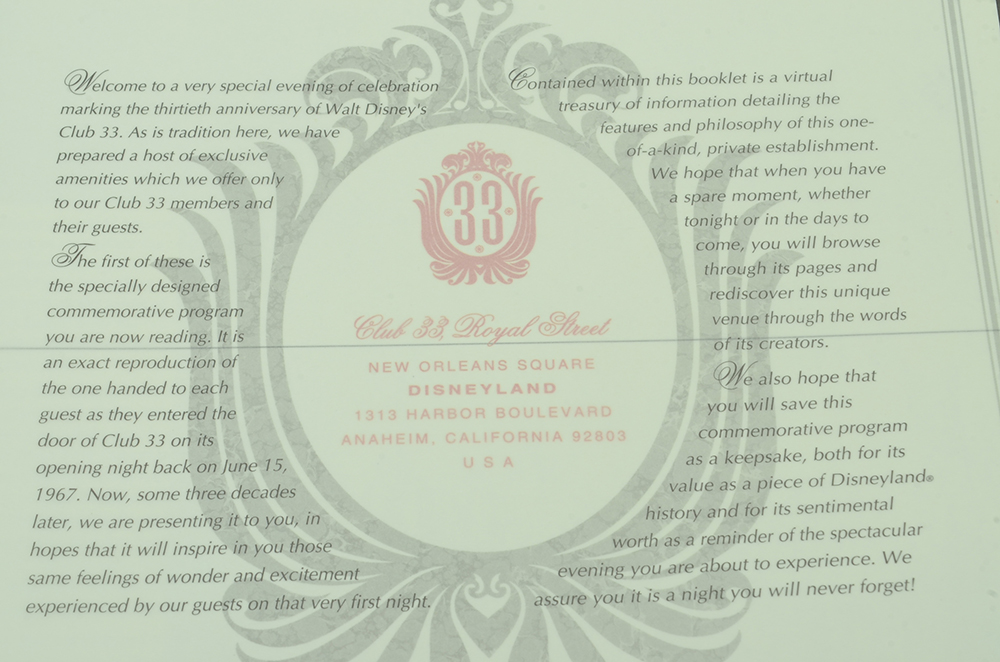 Disneyland's Club 33 Pin and Thirtieth Anniversary Commemorative Program