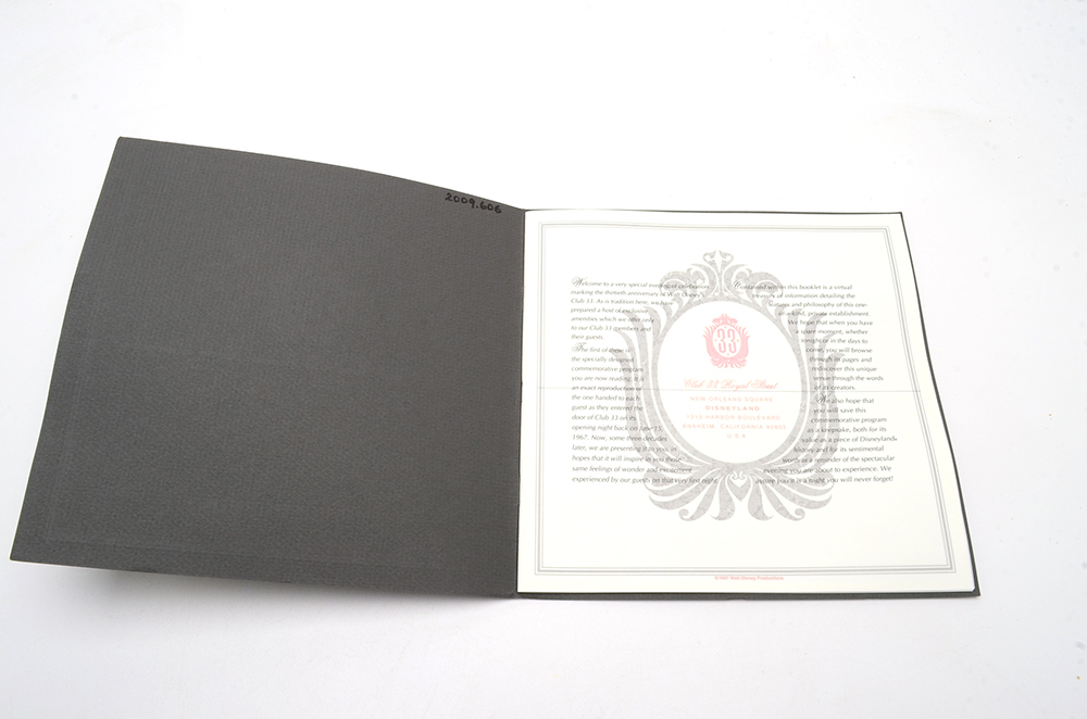 Disneyland's Club 33 Keychain and Thirtieth Anniversary Commemorative Program
