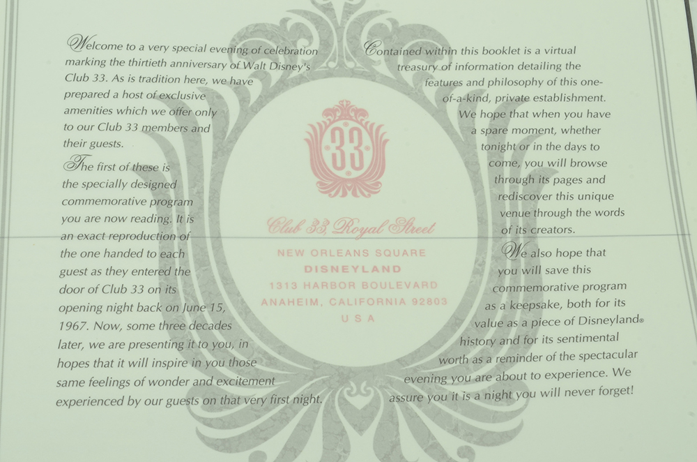 Disneyland's Club 33 Keychain and Thirtieth Anniversary Commemorative Program