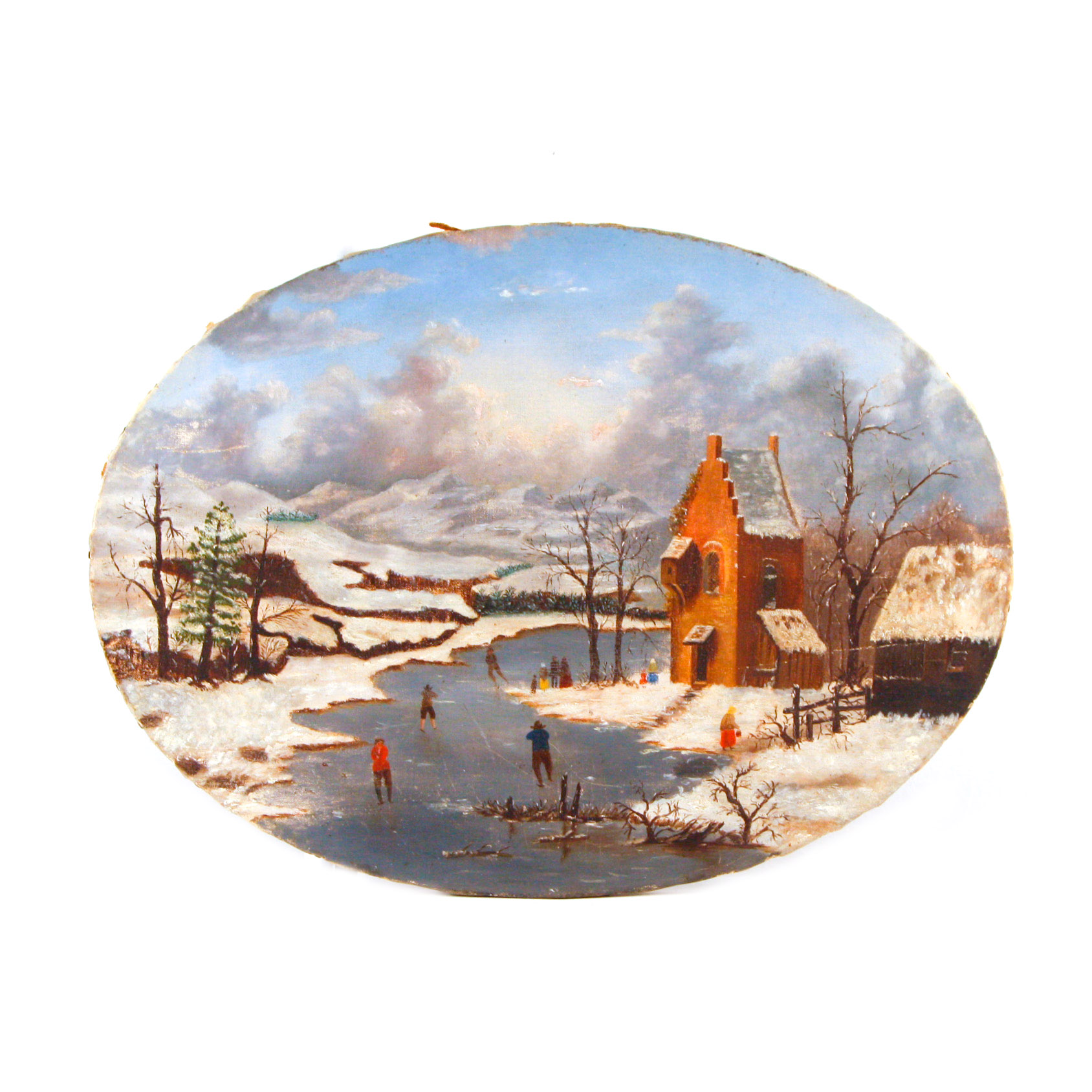 Eliza Fulton Racer Oil on Canvas Ohio Folk Art Winter Scene