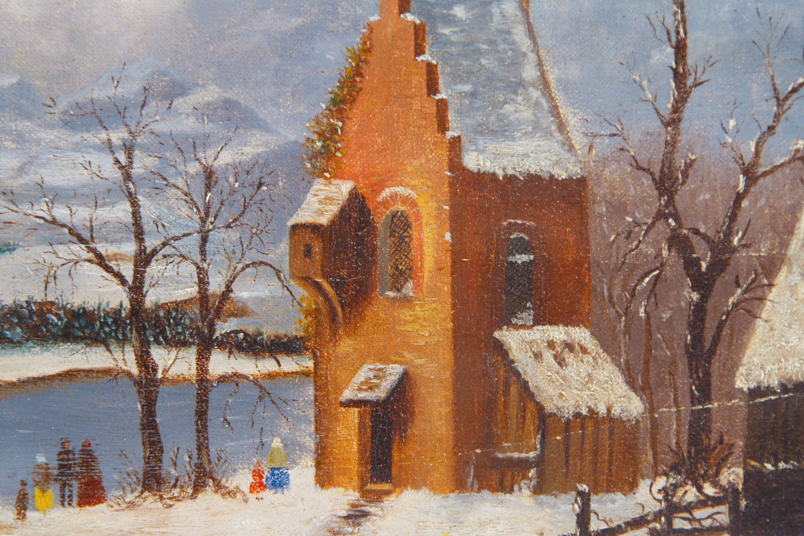 Eliza Fulton Racer Oil on Canvas Ohio Folk Art Winter Scene