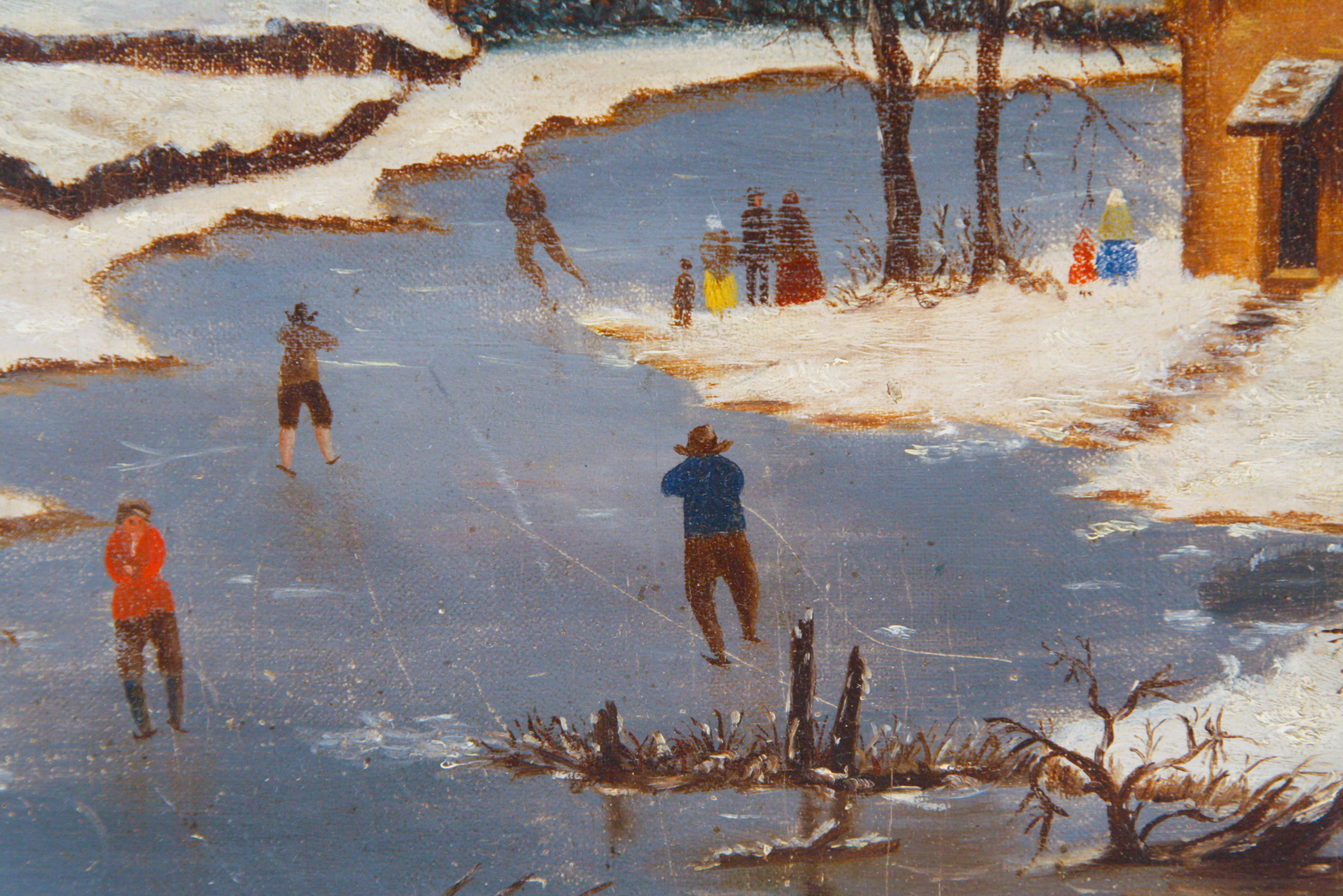 Eliza Fulton Racer Oil on Canvas Ohio Folk Art Winter Scene