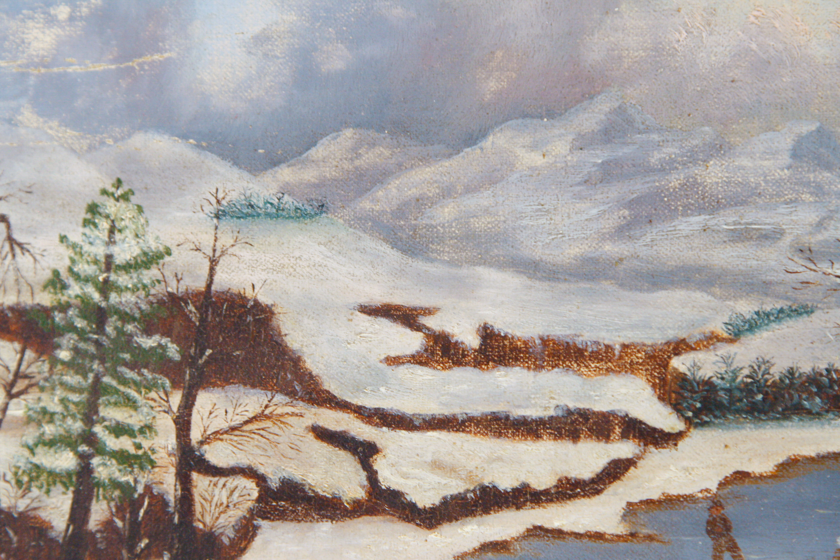 Eliza Fulton Racer Oil on Canvas Ohio Folk Art Winter Scene