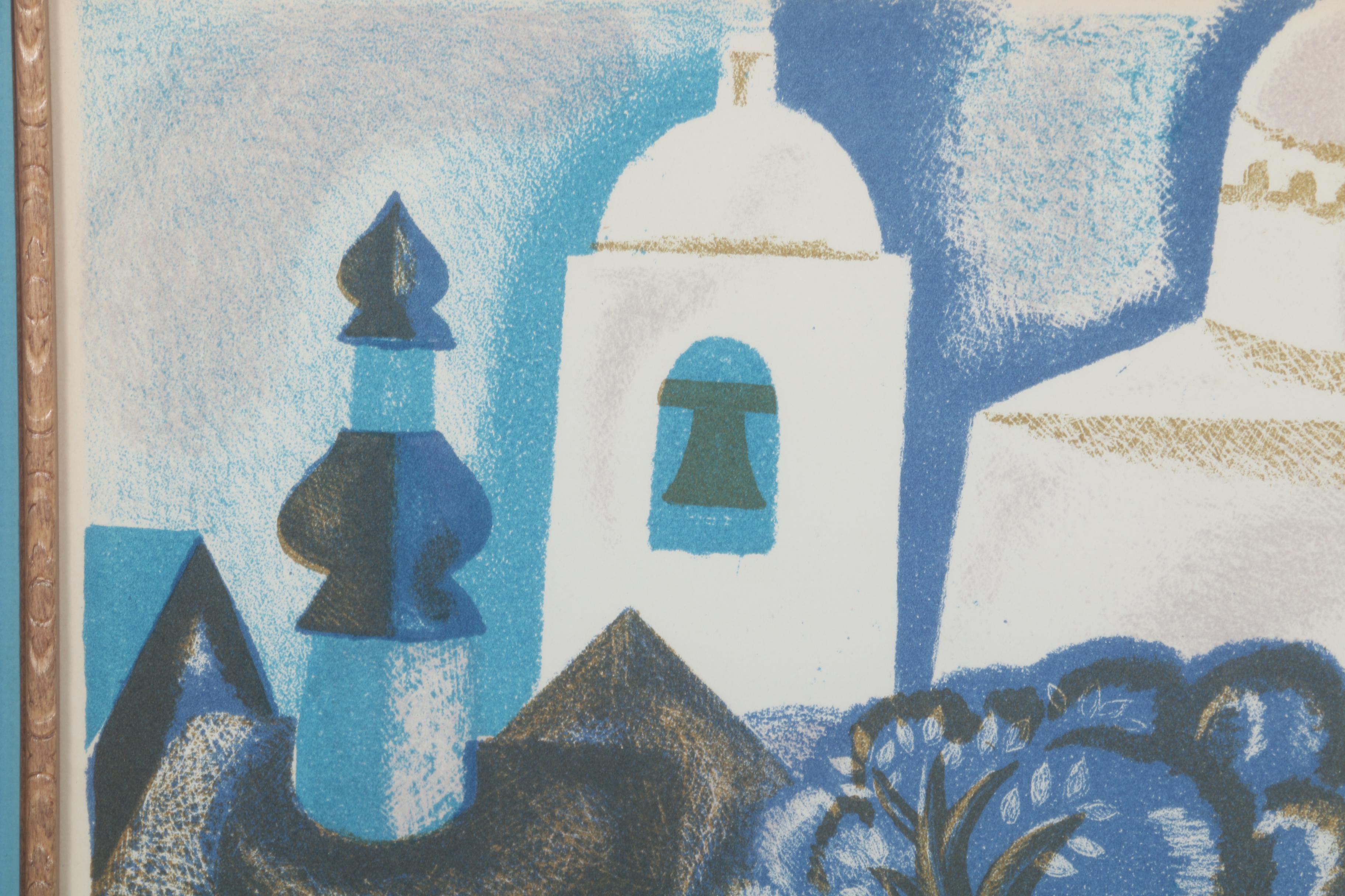 Limited Edition Lithograph of Woman in Village