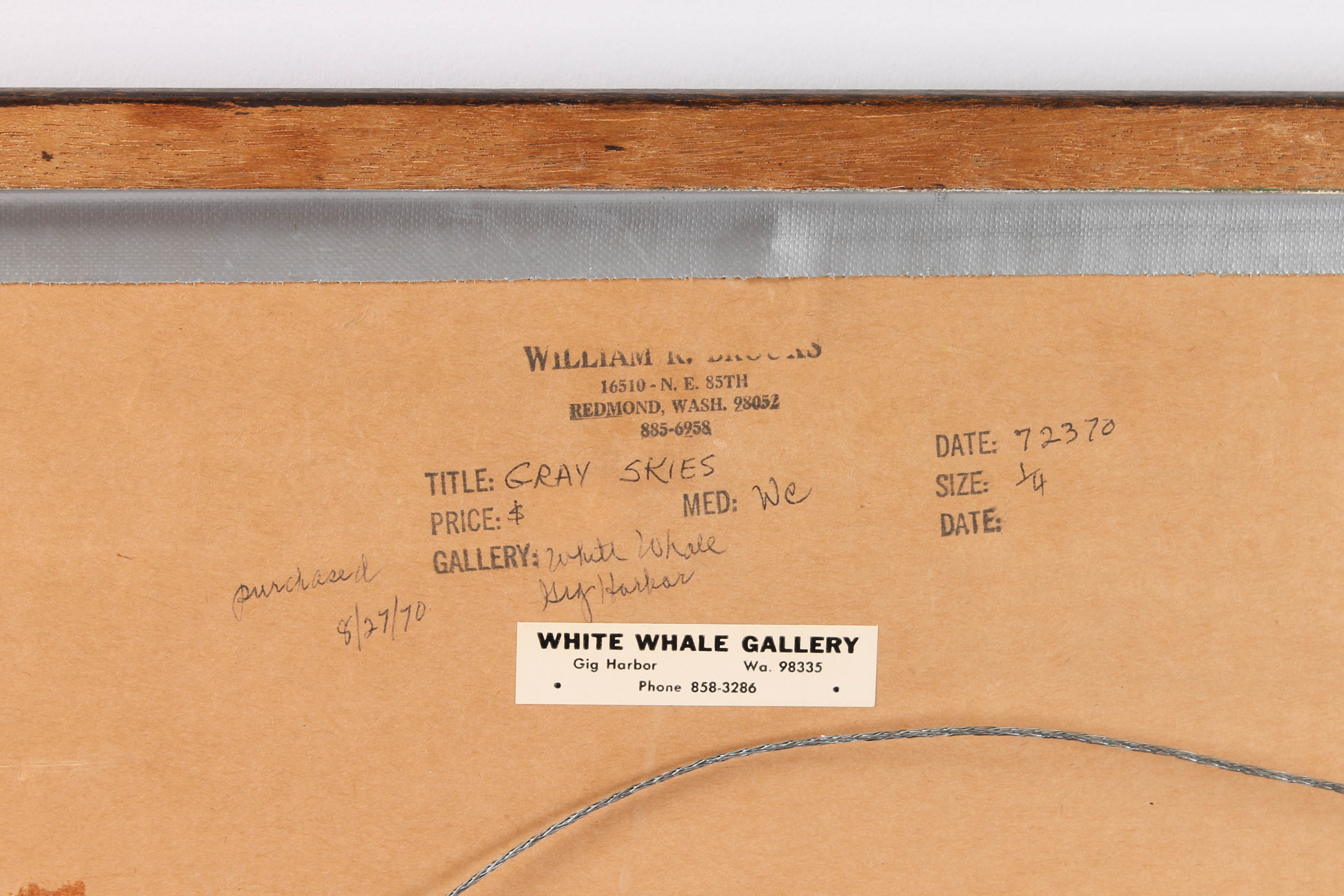 William R. Brooks Original Watercolor Painting "Grey Skies"