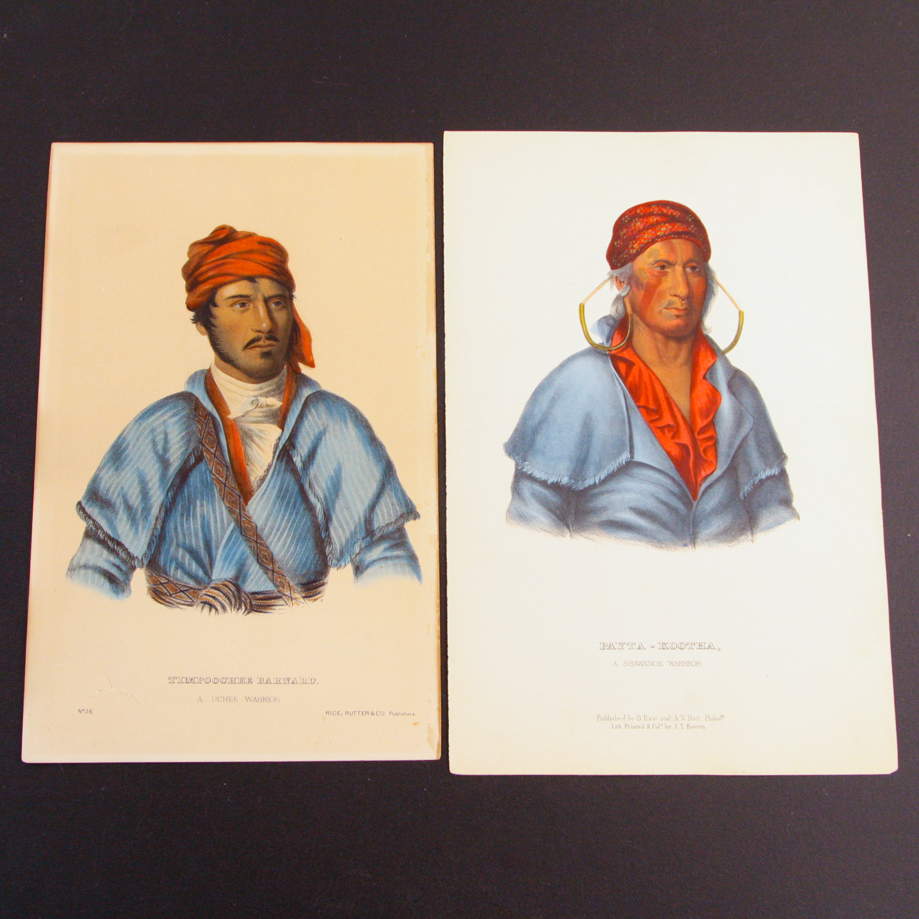Pair of McKenney and Hall Hand-Colored Folio Lithographs of Native American Warriors