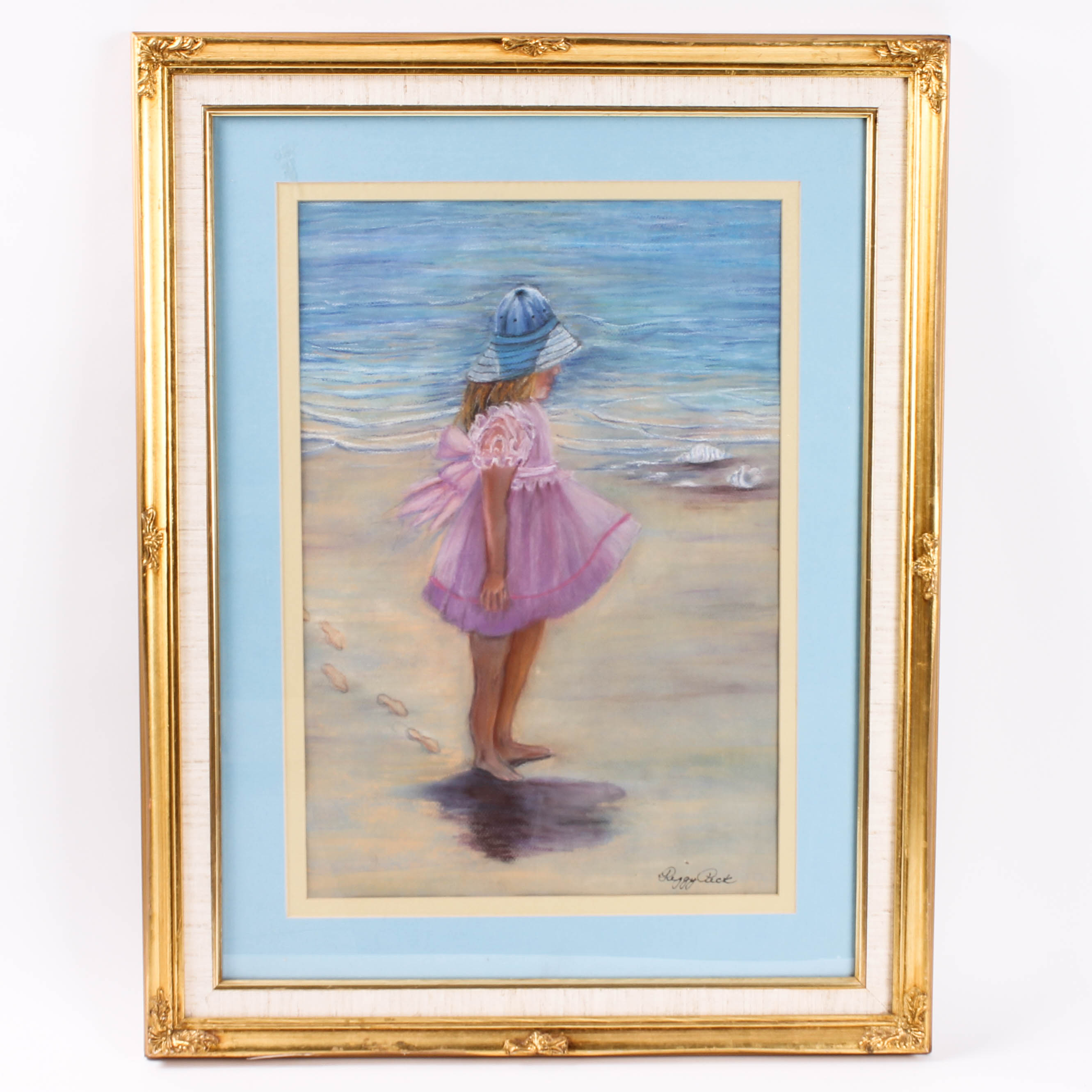 Peggy Peck Pastel Drawing "Walking Along The Water By The Sea"