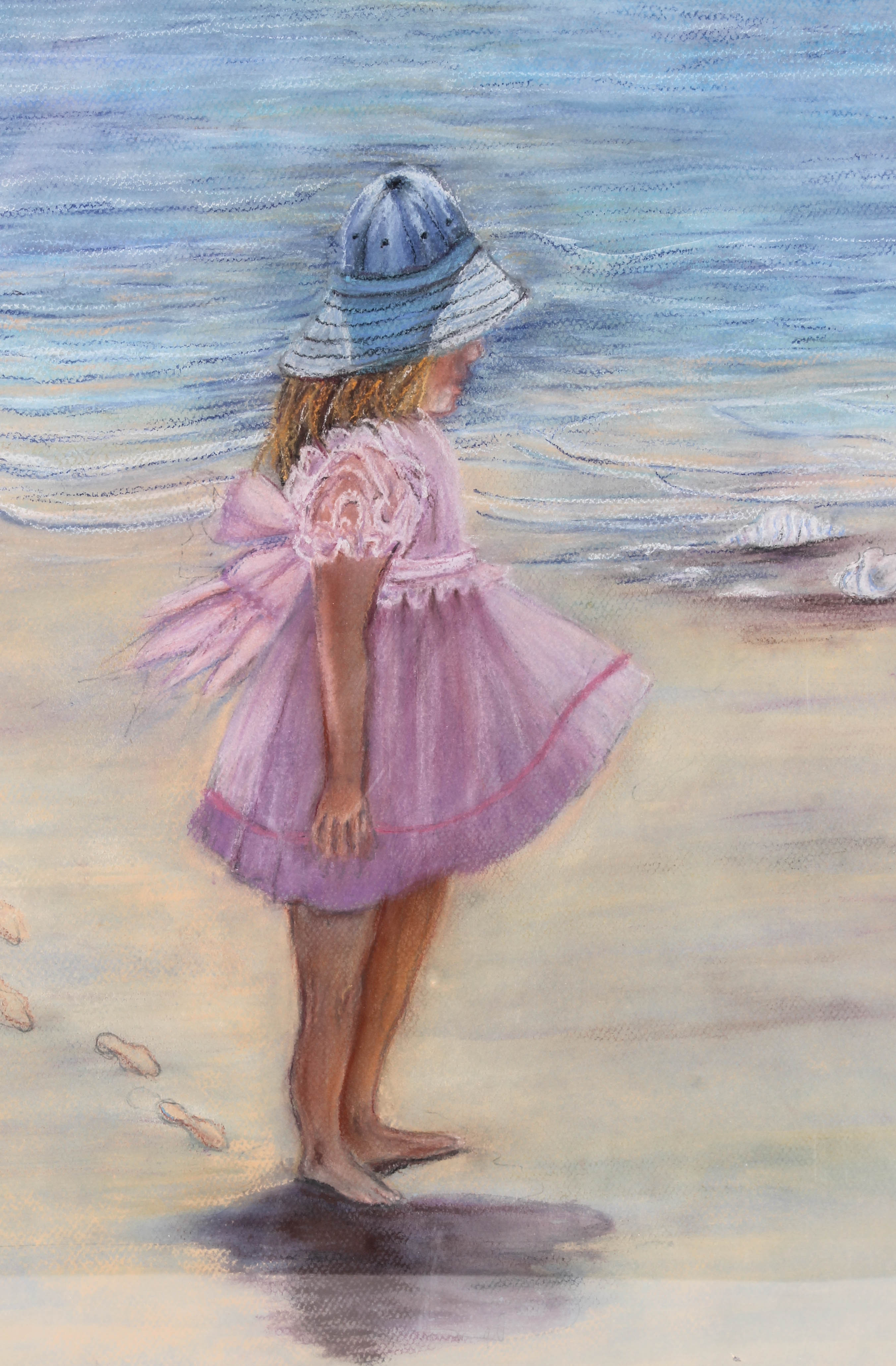 Peggy Peck Pastel Drawing "Walking Along The Water By The Sea"