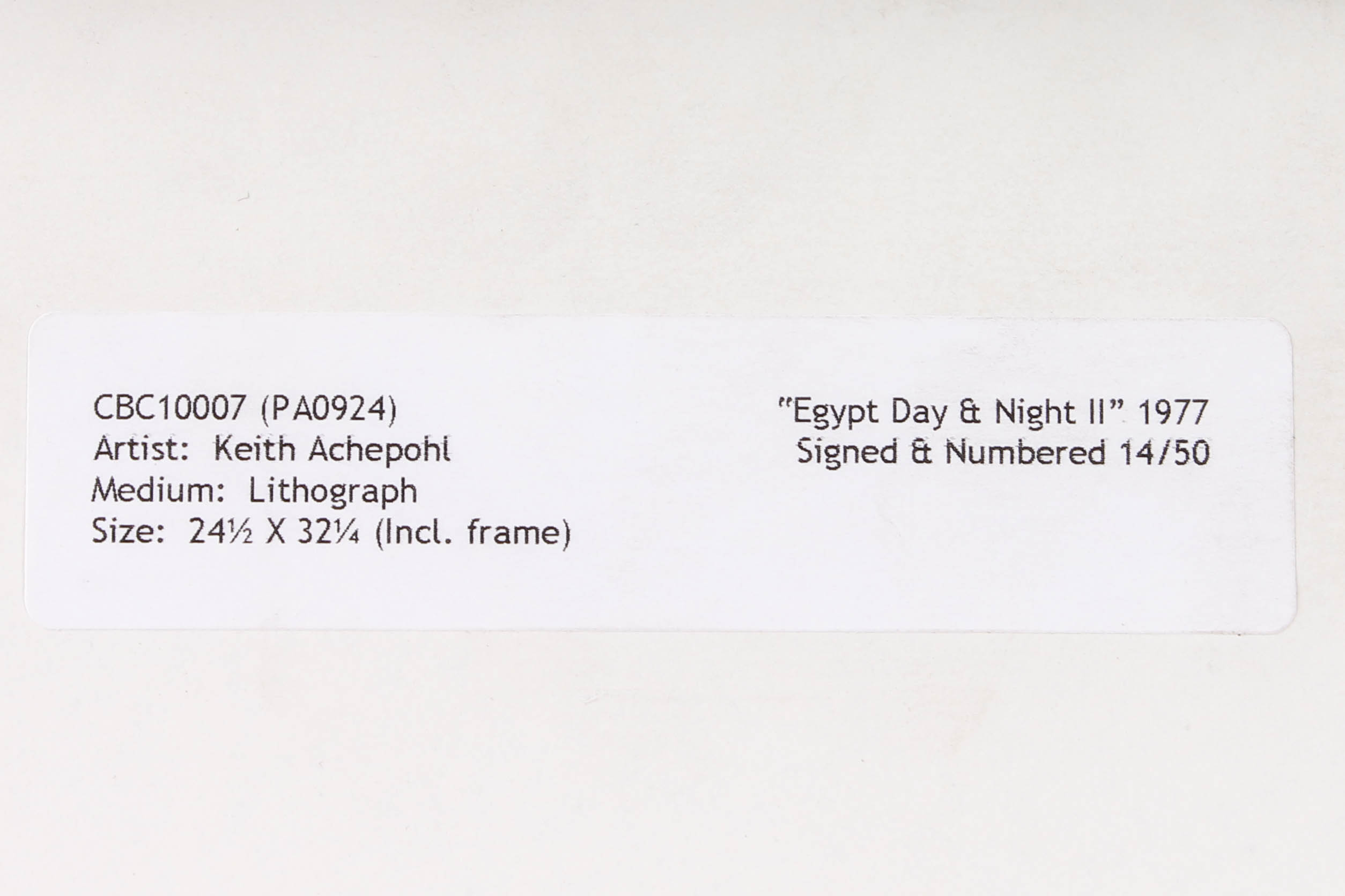 Keith Anden Achepohl Lithograph "Egypt: Day + Night II, 1977"