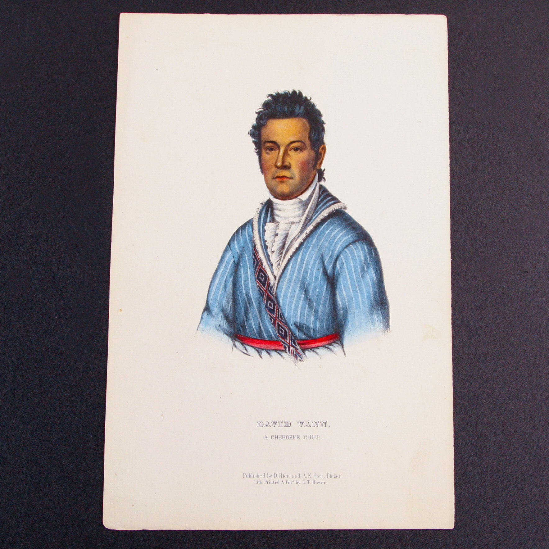 McKenney & Hall Hand-Colored Folio Lithograph "David Vann (A Cherokee Cheif)"