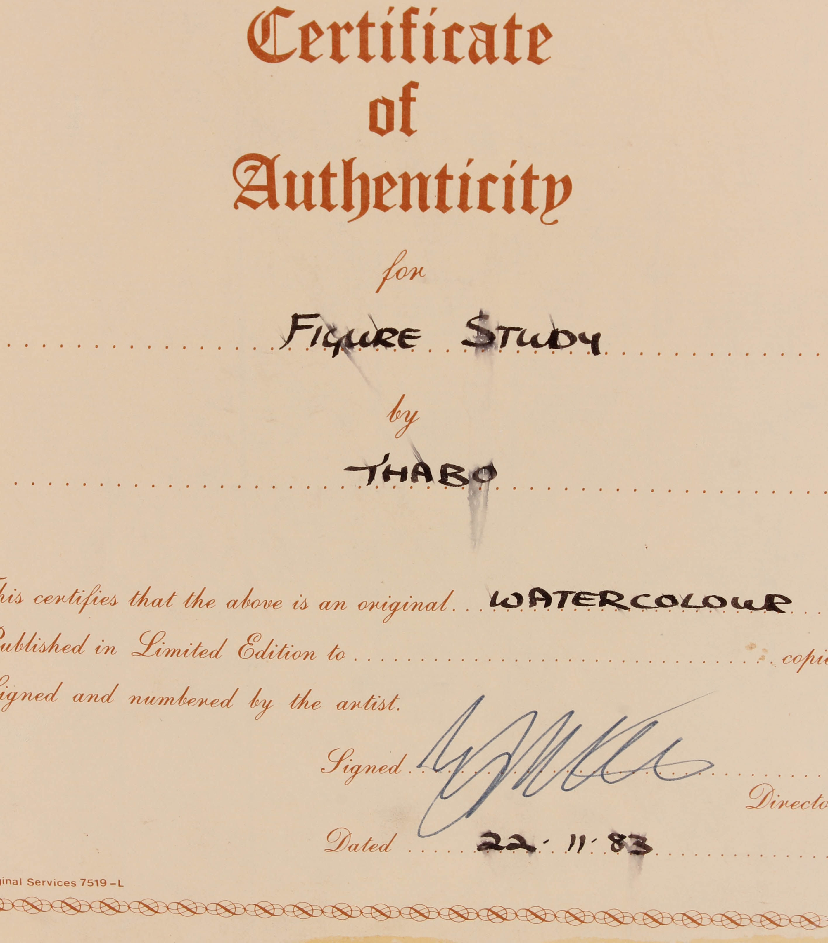 Thabo Signed Watercolor Painting "Figure Study"