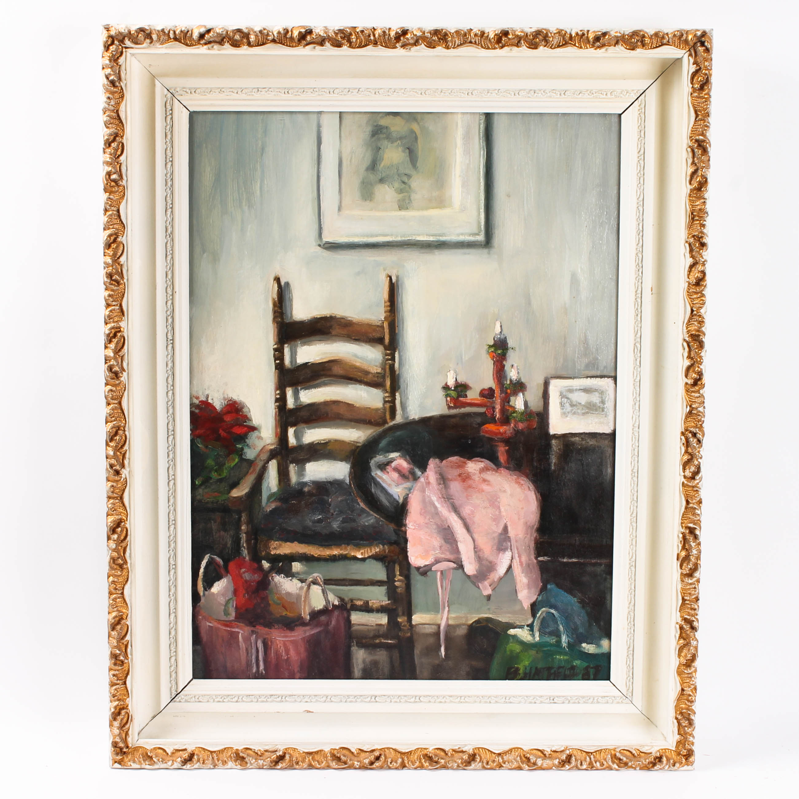 B. Hatfield Oil Painting on Board Depicting an Interior Scene