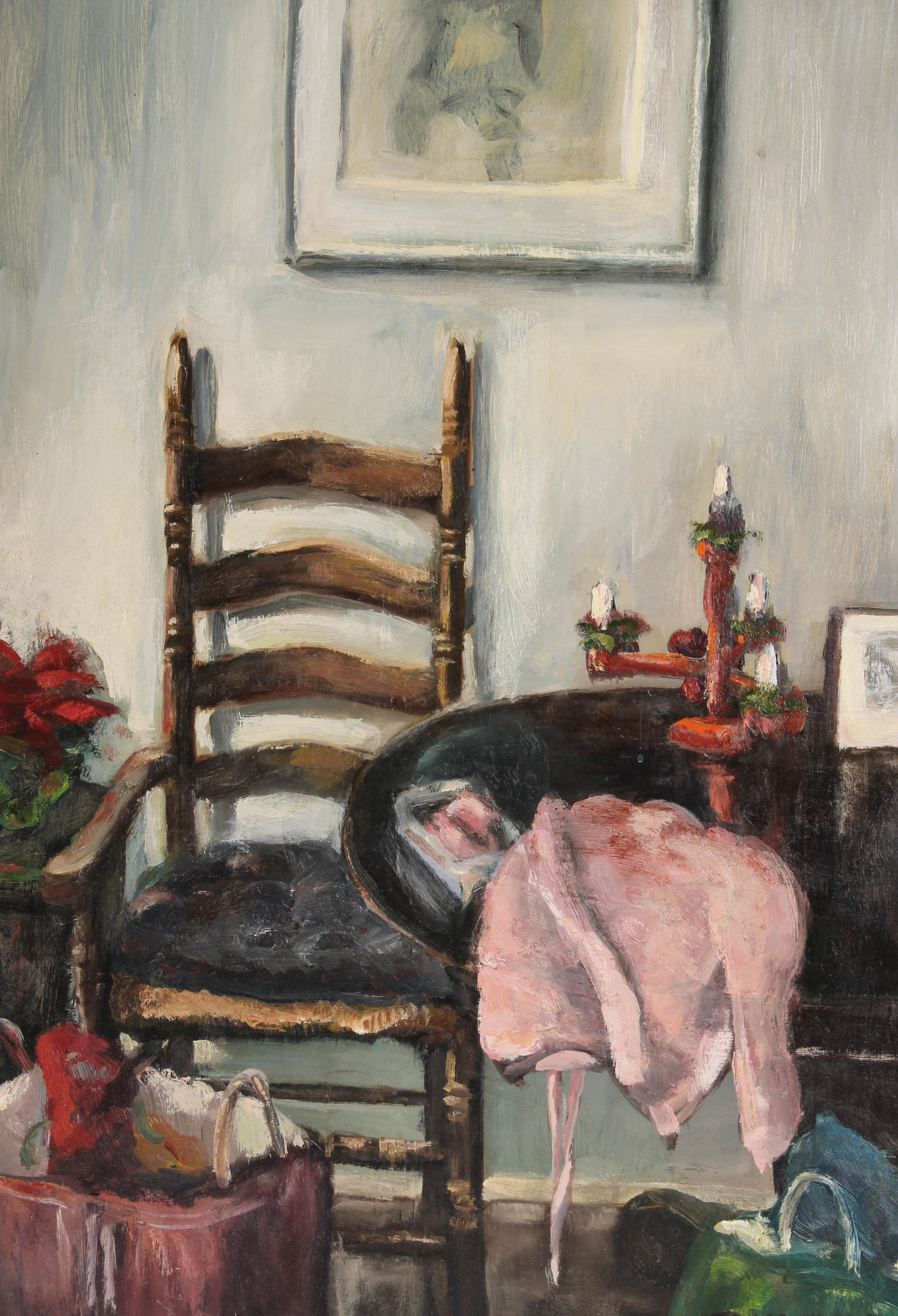 B. Hatfield Oil Painting on Board Depicting an Interior Scene