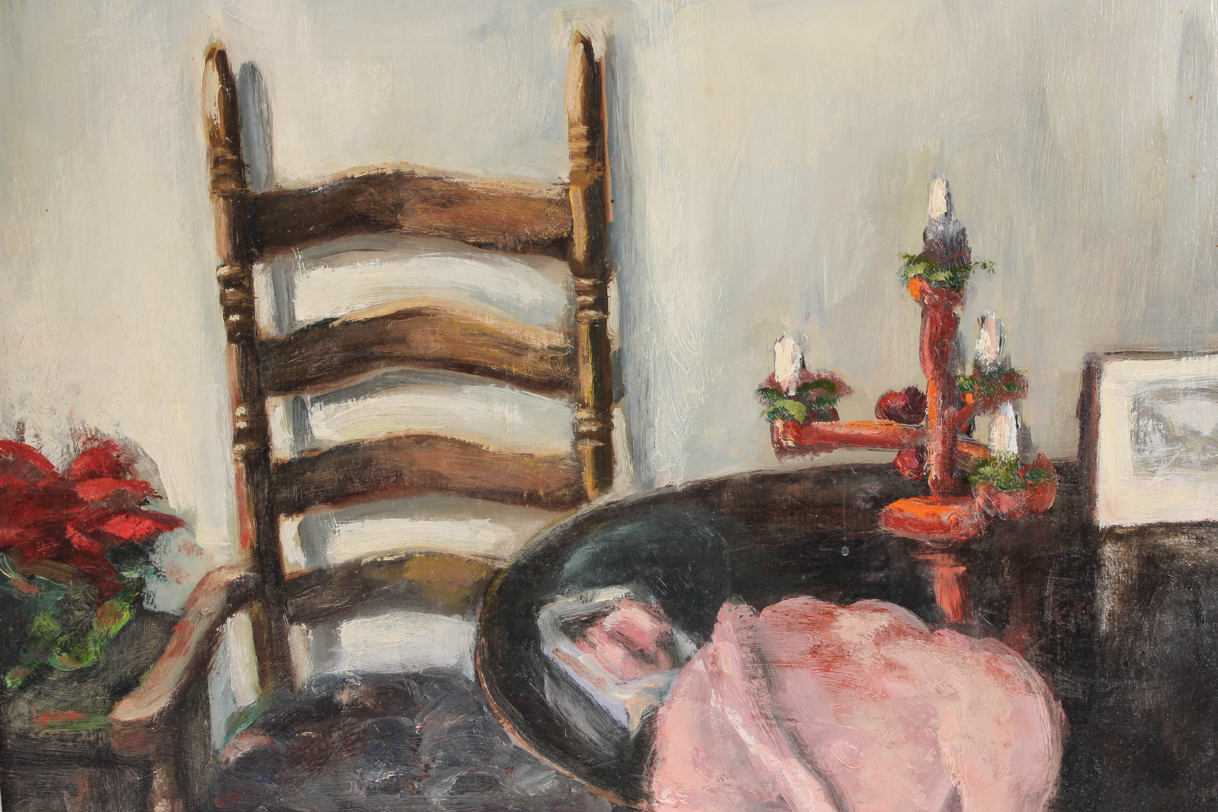 B. Hatfield Oil Painting on Board Depicting an Interior Scene