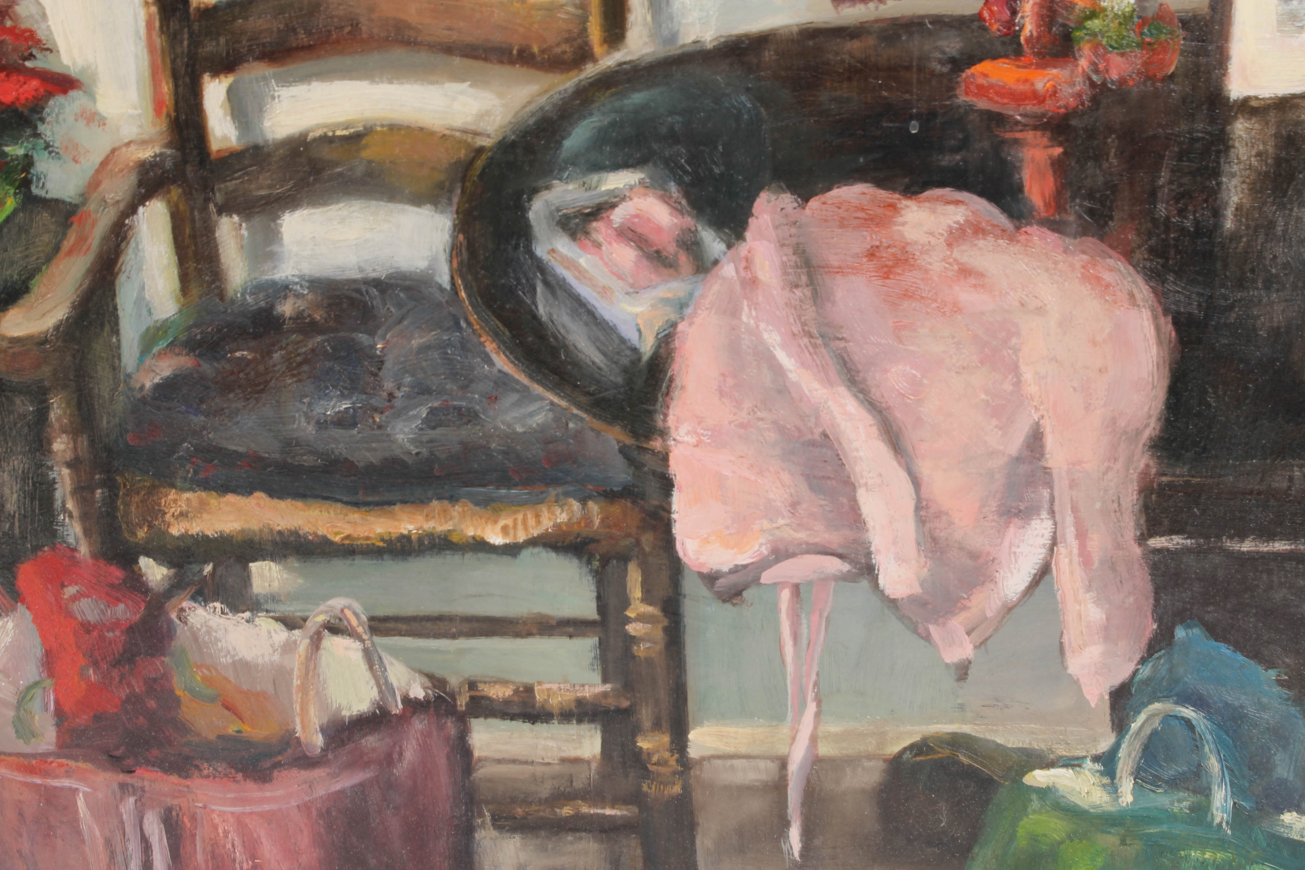 B. Hatfield Oil Painting on Board Depicting an Interior Scene