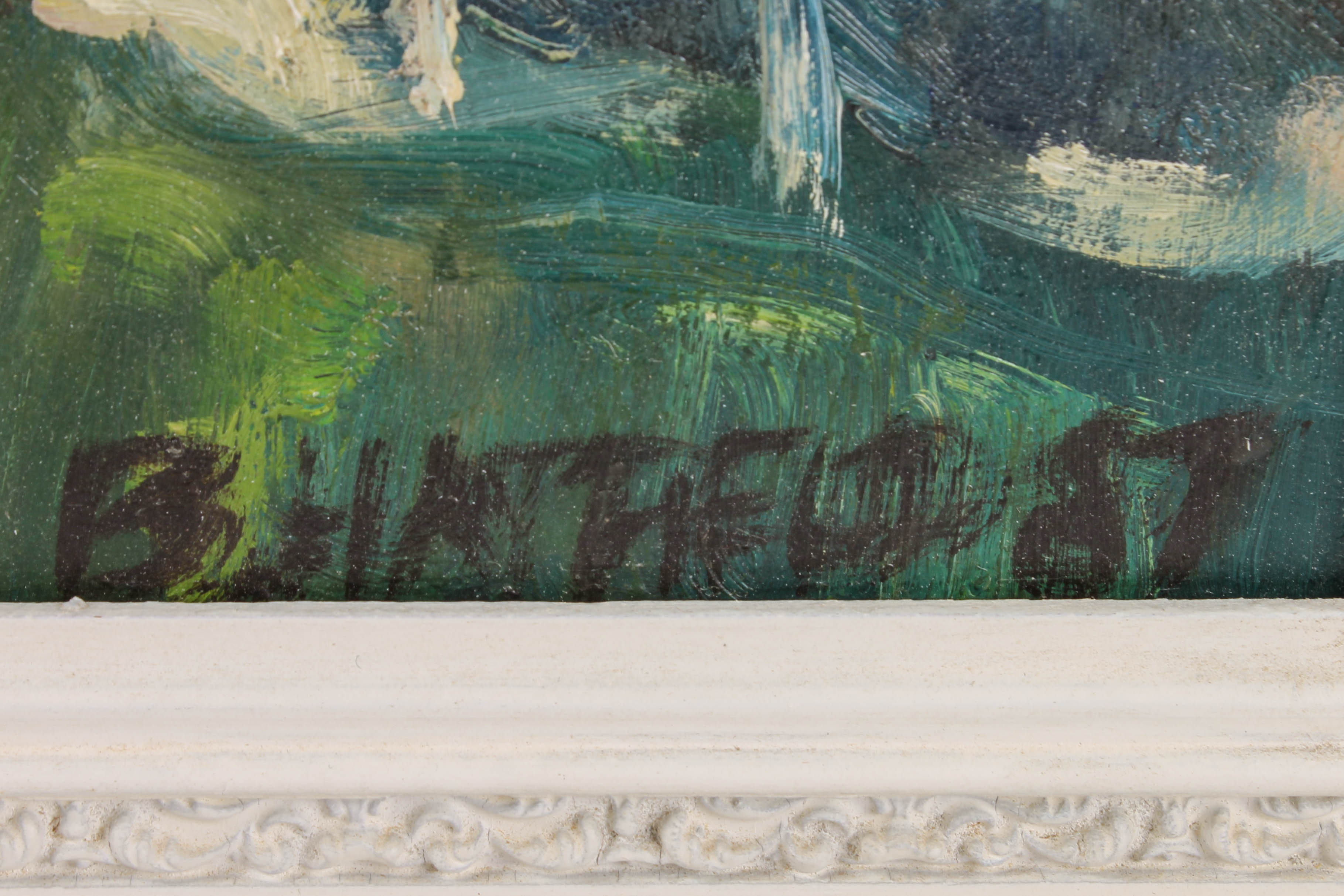 B. Hatfield Oil Painting on Board Depicting an Interior Scene