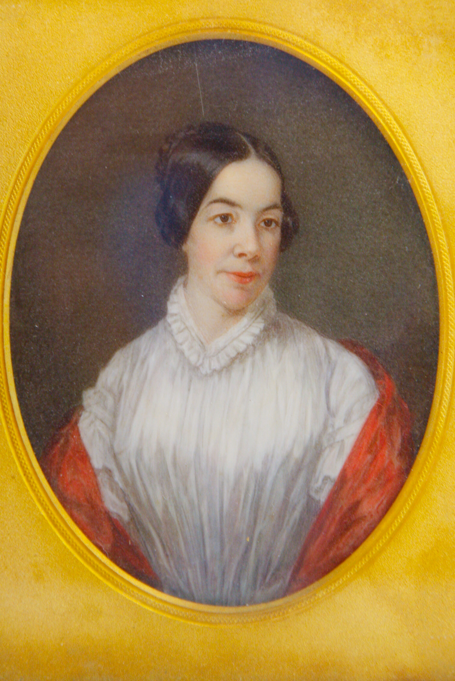 Very Fine 19th C. American Portrait Miniature in Hinged Leatherbound Frame