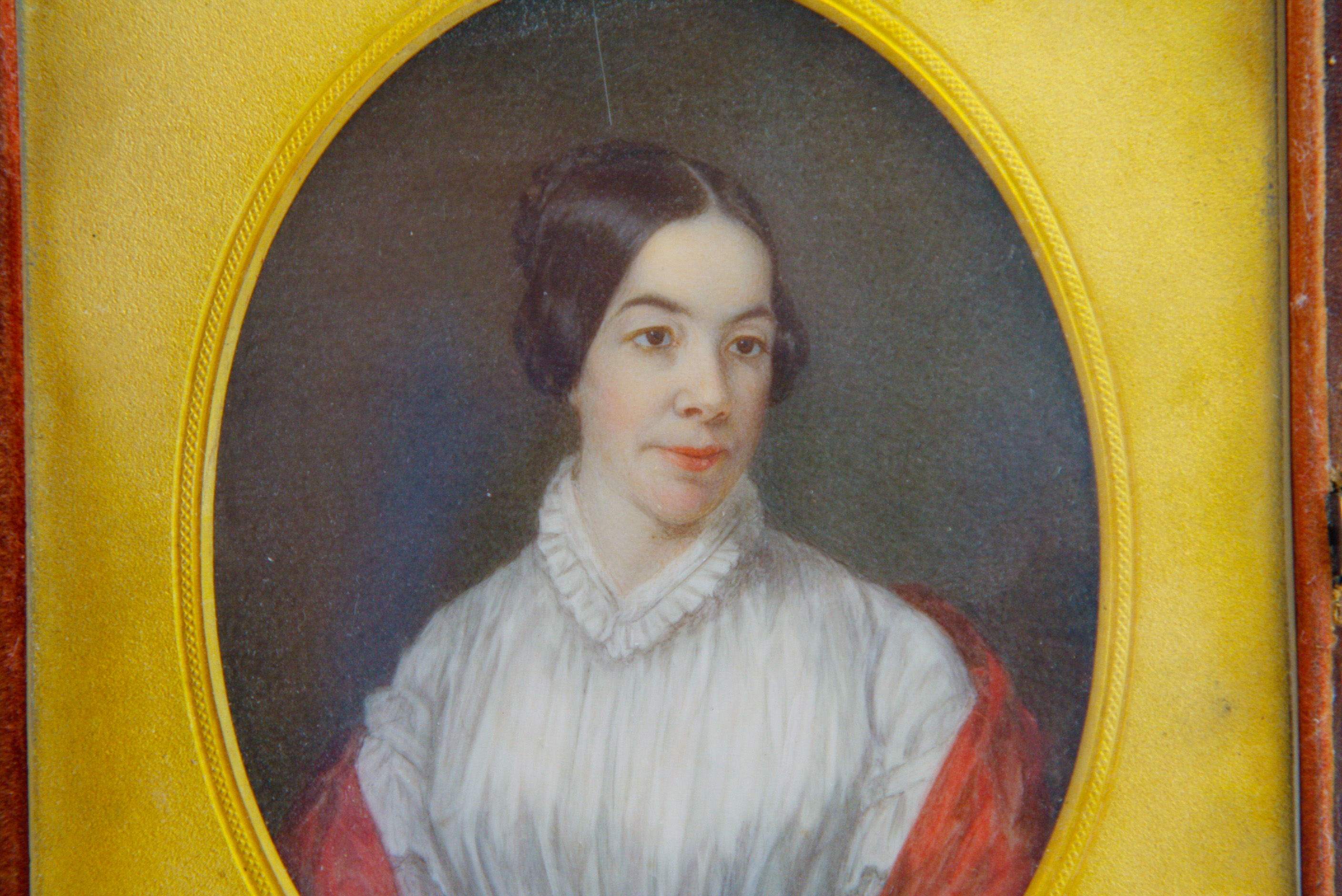 Very Fine 19th C. American Portrait Miniature in Hinged Leatherbound Frame