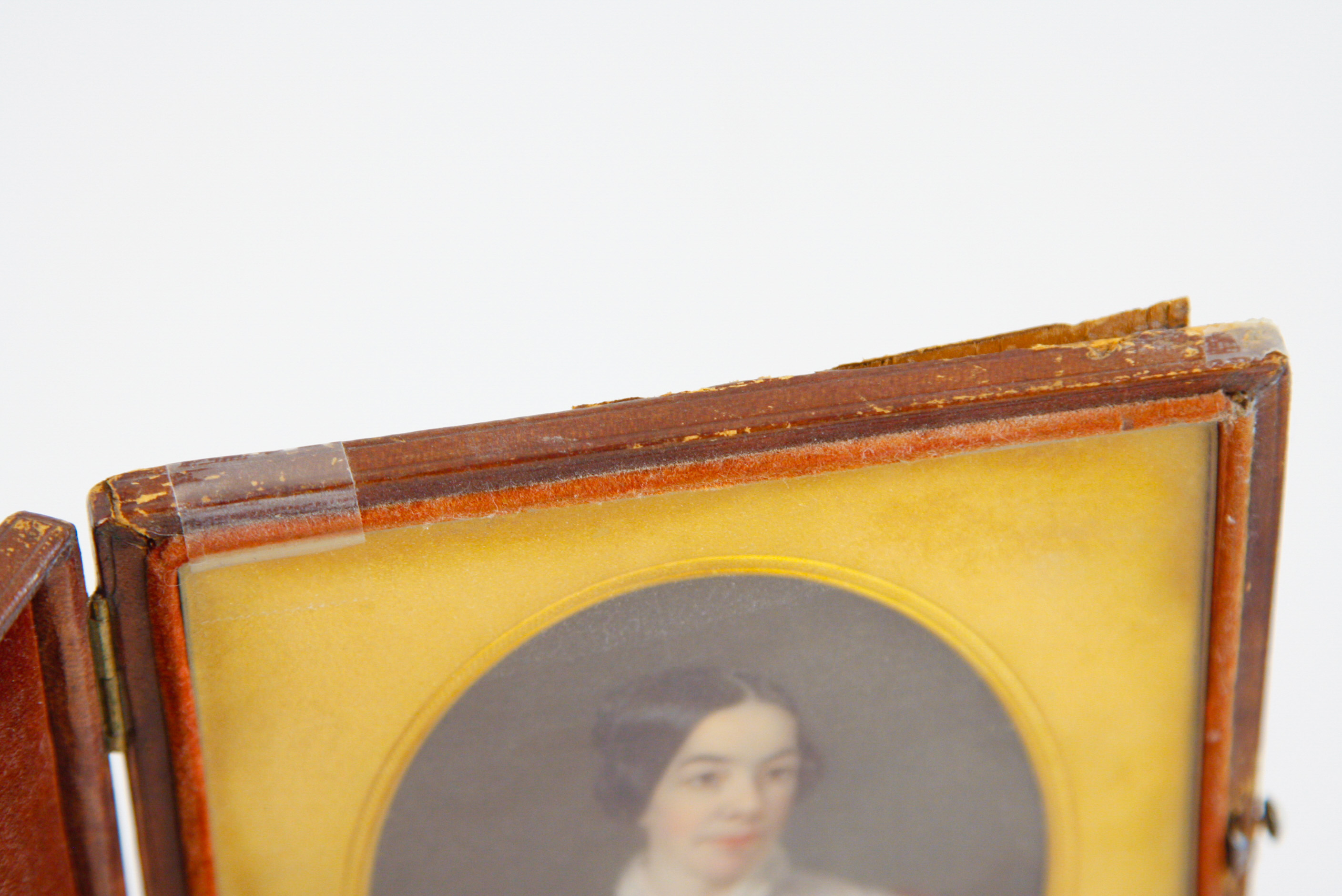 Very Fine 19th C. American Portrait Miniature in Hinged Leatherbound Frame