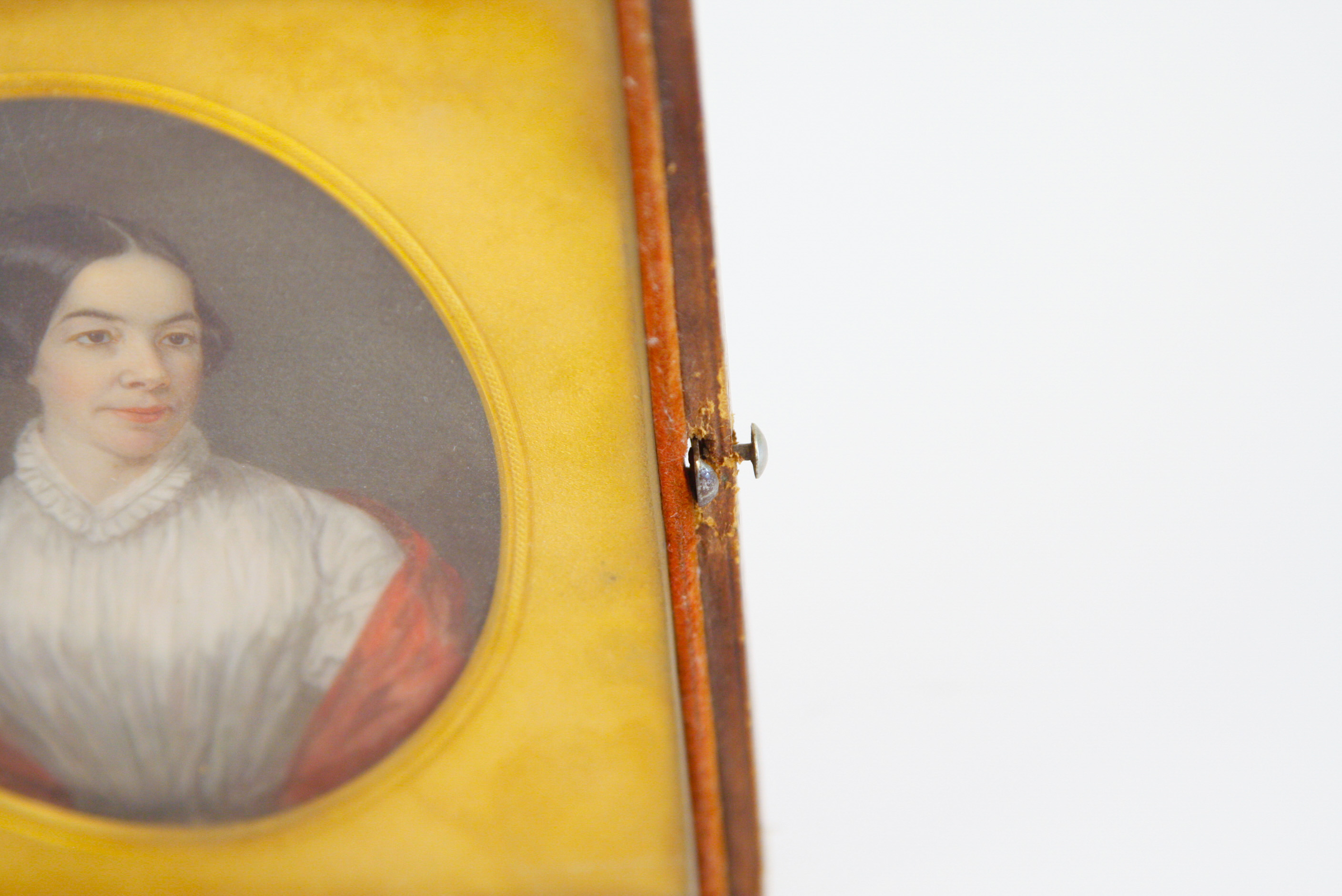 Very Fine 19th C. American Portrait Miniature in Hinged Leatherbound Frame