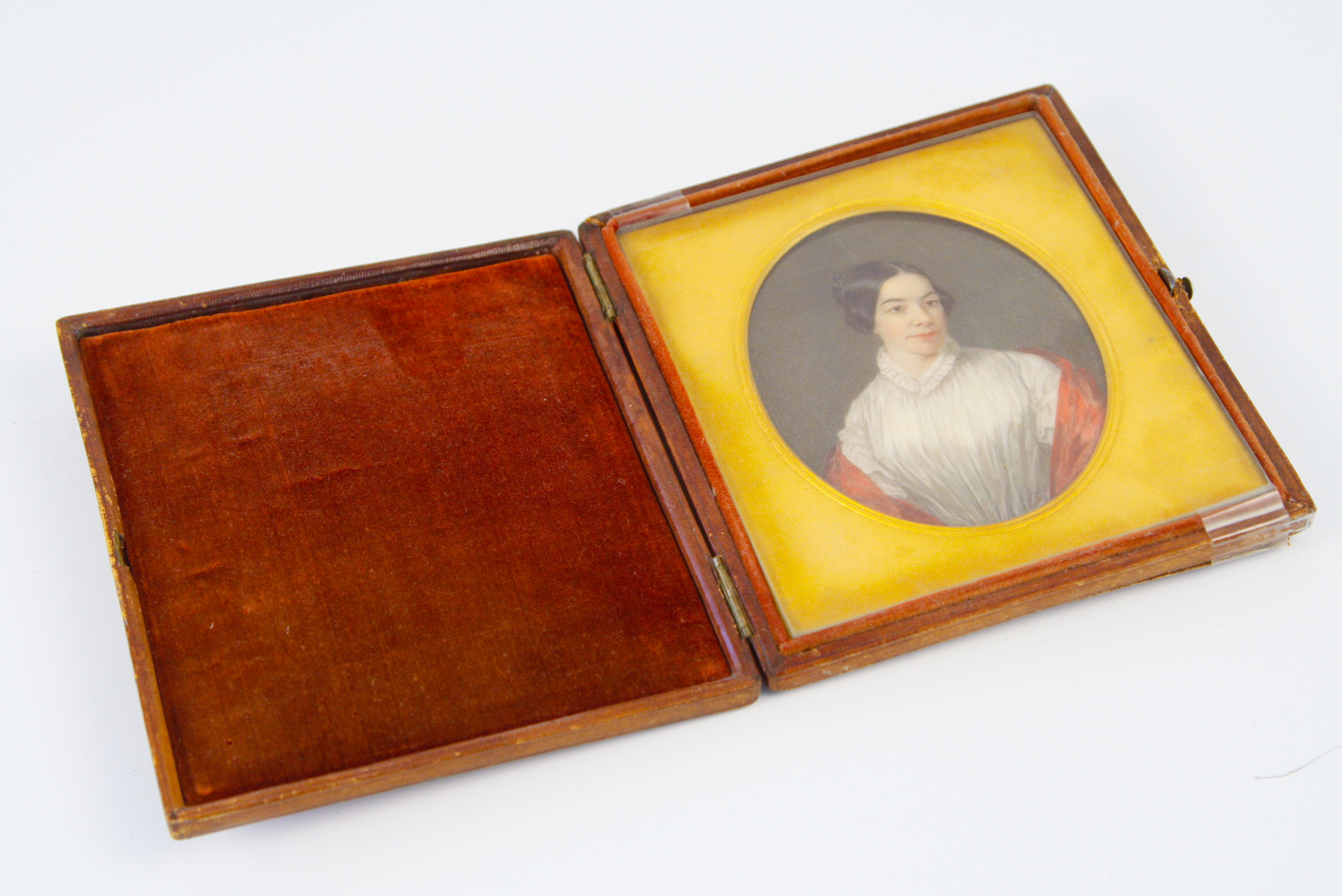Very Fine 19th C. American Portrait Miniature in Hinged Leatherbound Frame