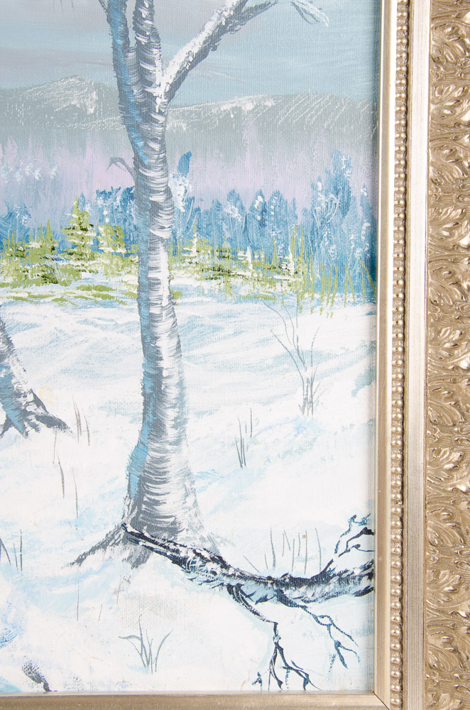 B.M. Ewers Jr. Original Oil Painting On Canvas Depicting Wintry Wooded Landscape