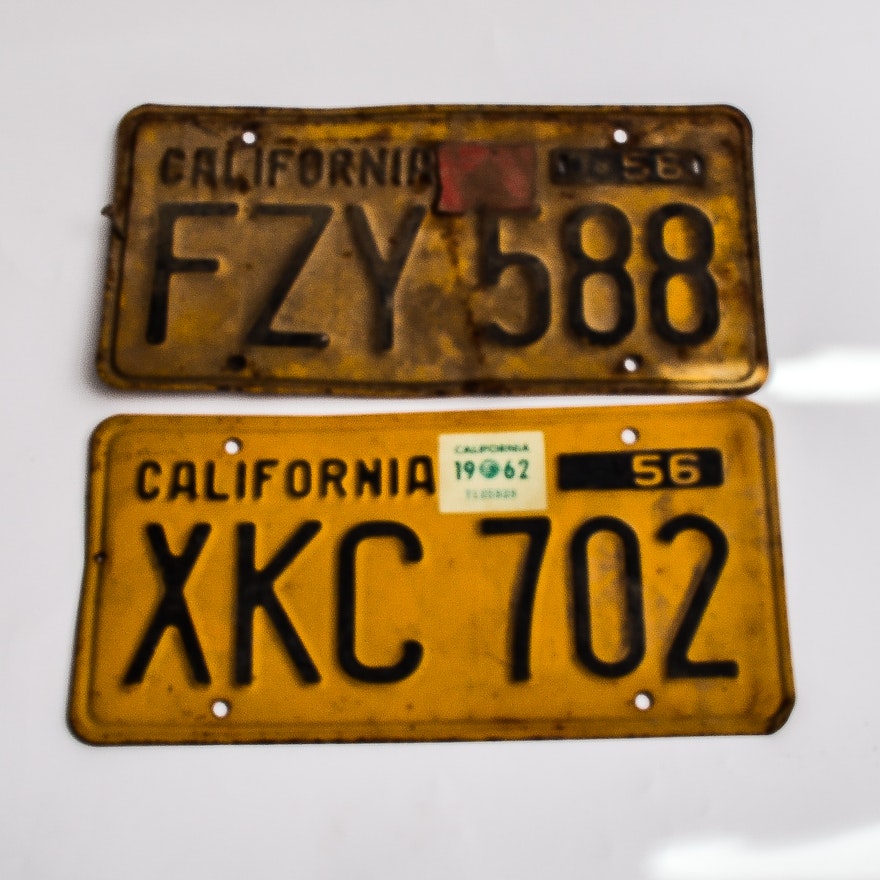 Pair of Vintage 1956 California License Plates