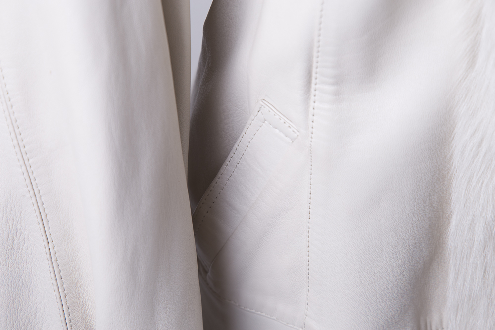 White Leather Coat with Fox Fur Collar